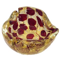 Murano Art Glass Bowl Gold Flake and Red Vintage, Italy, 1950s