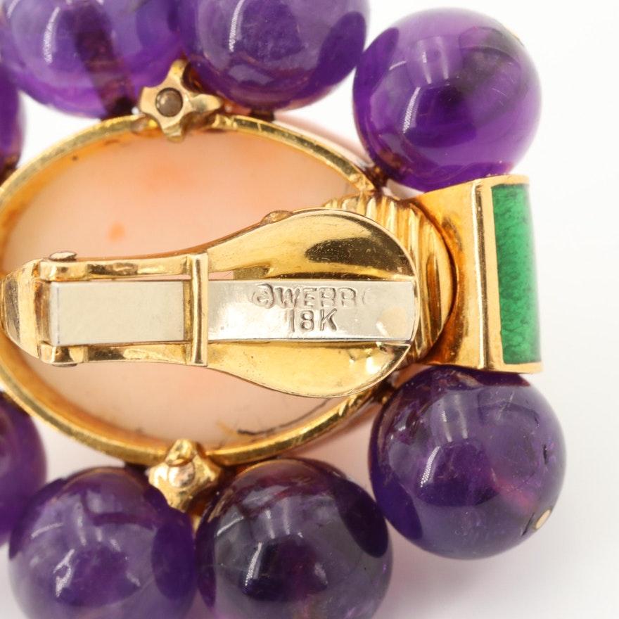 David Webb Lila Amethyst und Emaille 18 Karat Gelbgold Korallenohrringe im Zustand „Gut“ im Angebot in New York, NY