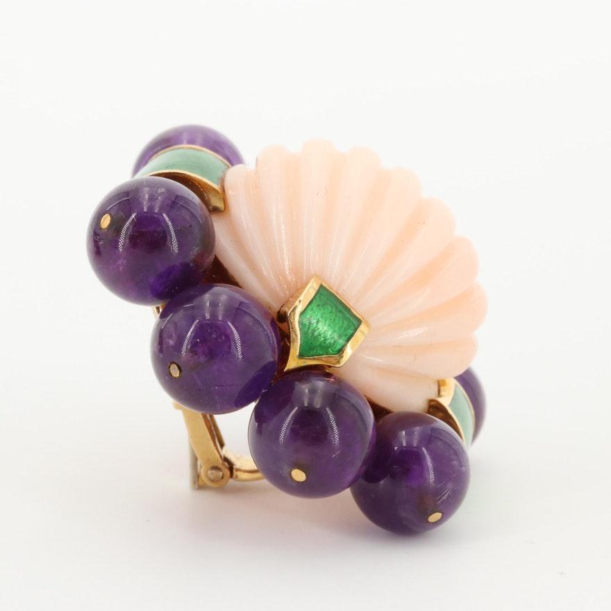 David Webb Purple Amethyst and Enamel 18 Karat Yellow Gold Coral Earrings 1