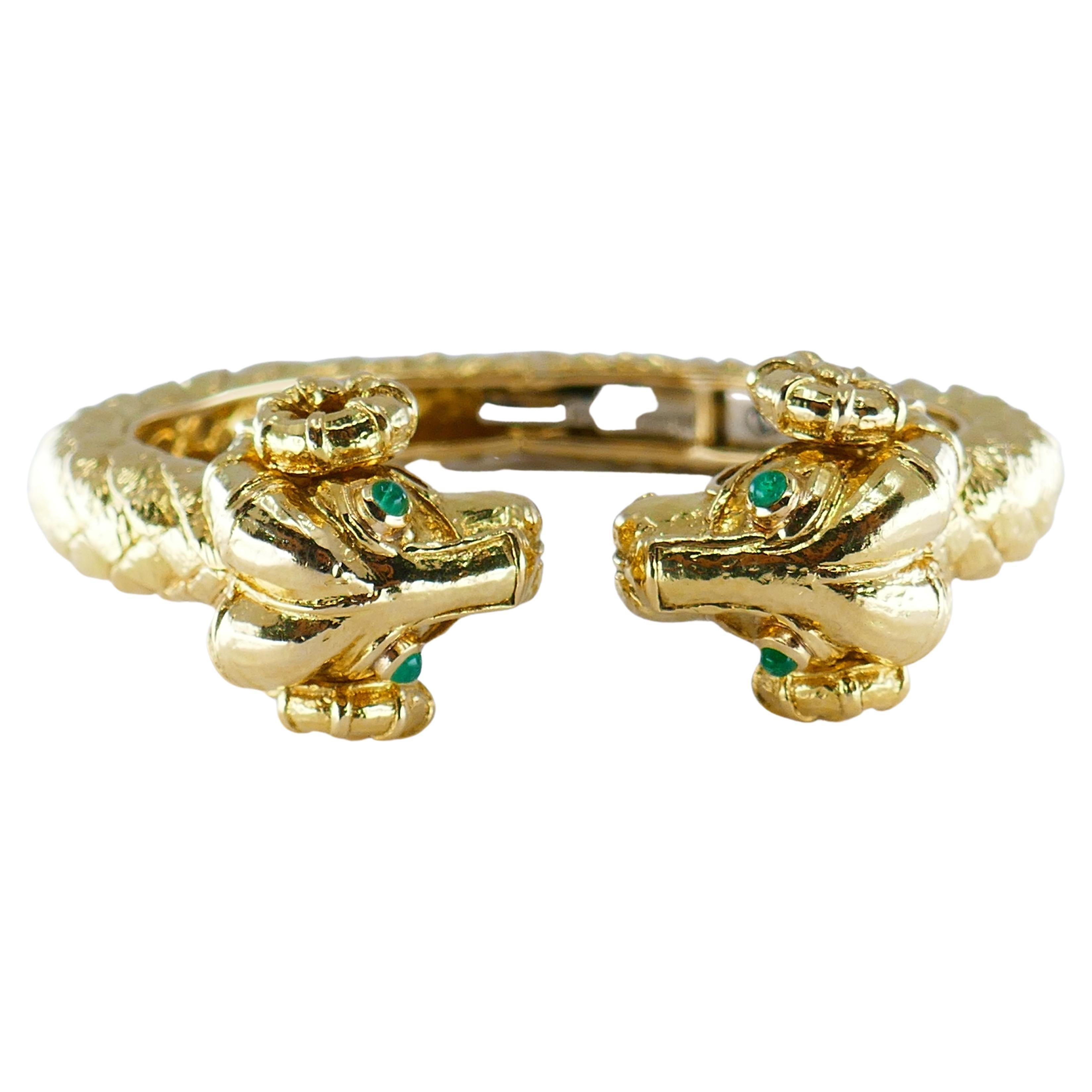 Women's or Men's David Webb Ram Aries Bracelet Gold Emerald For Sale