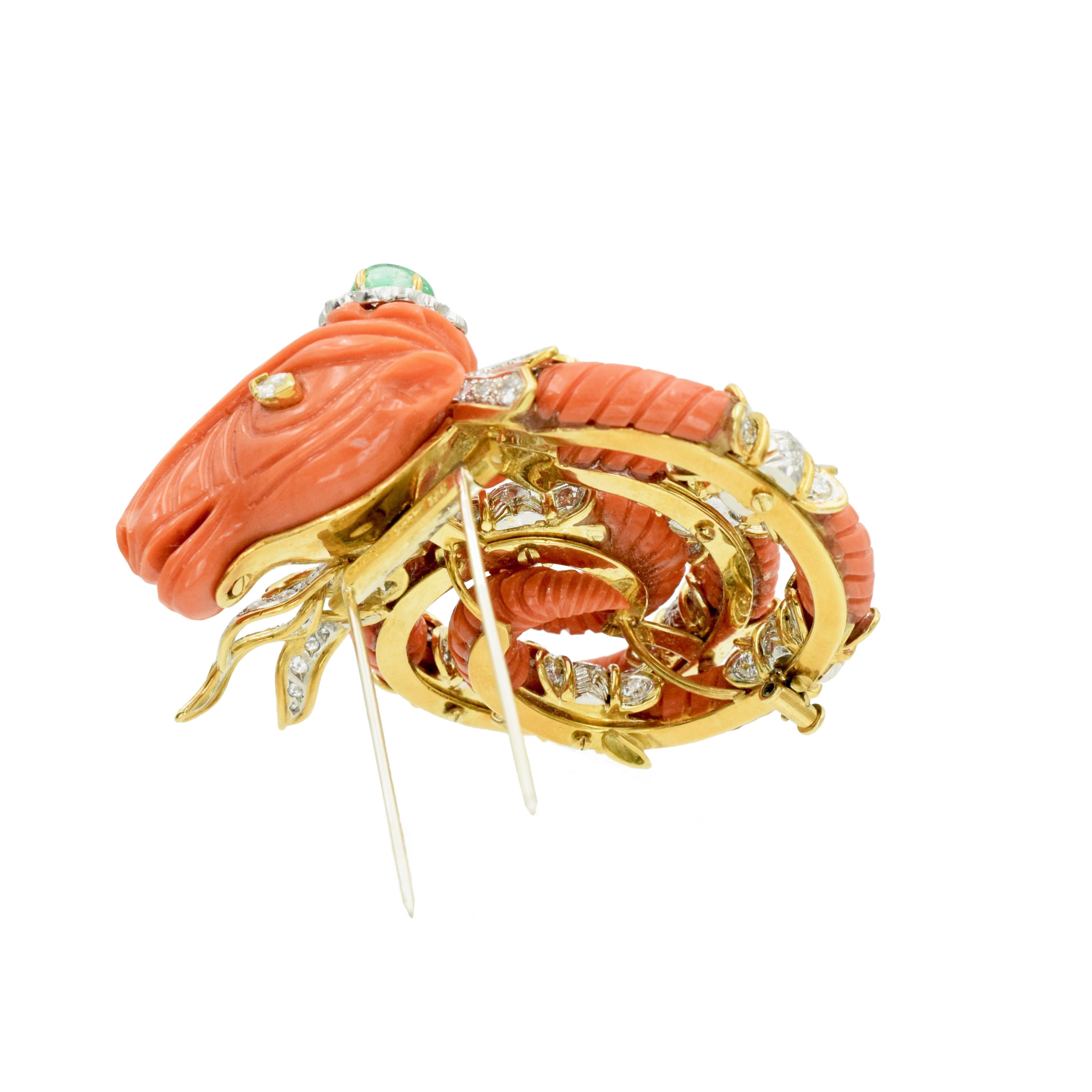 Taille brillant David Webb Broche en corail « Rams's Head » en vente