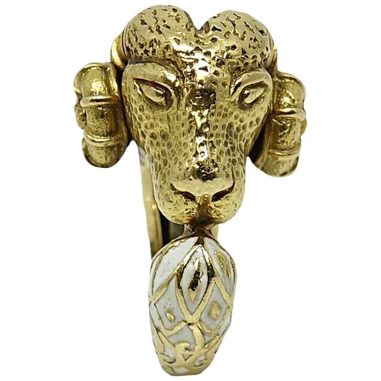 David Webb Rams Head Ring, circa 1970 For Sale