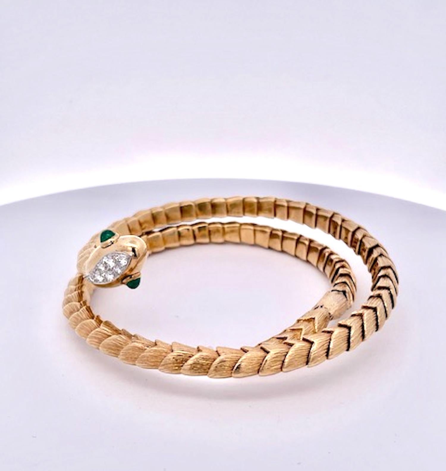 Round Cut David Webb Rare Snake Bracelet 18K