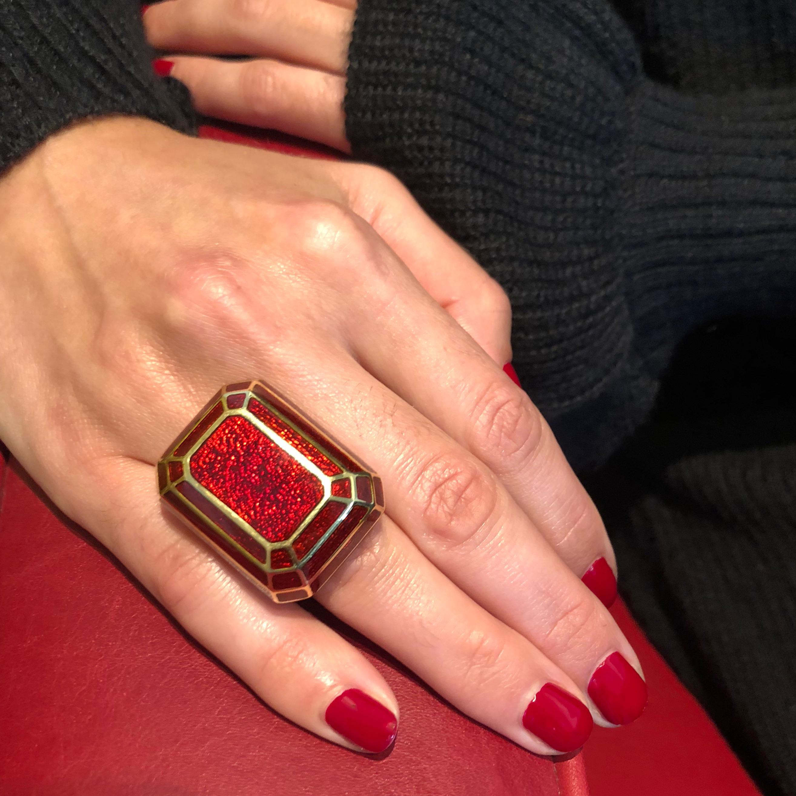 Contemporary David Webb, Red Enamel and Gold Ring