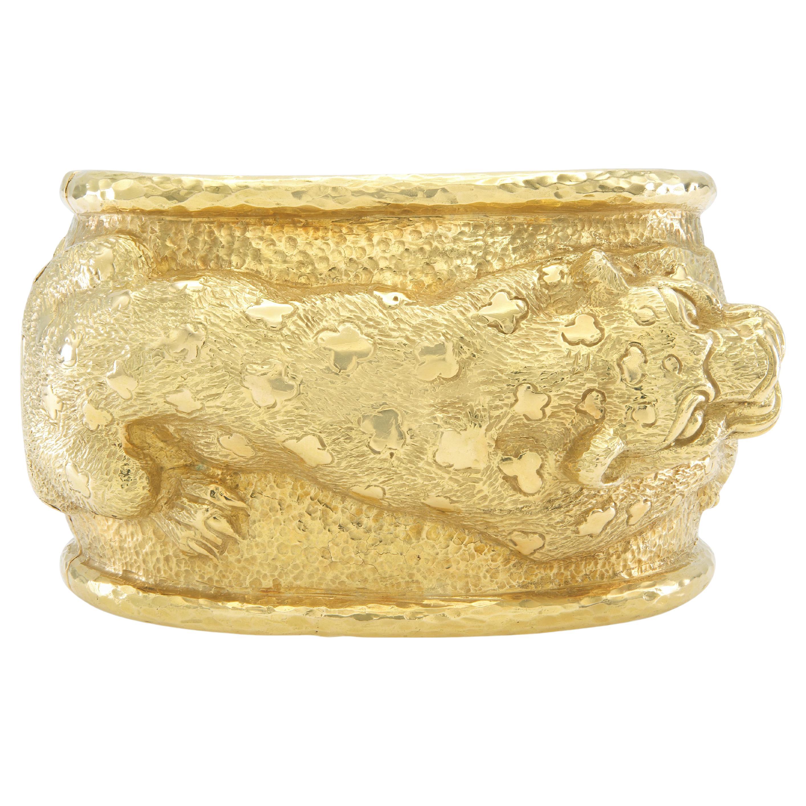 David Webb Repousse Leopard Cuff Bracelet