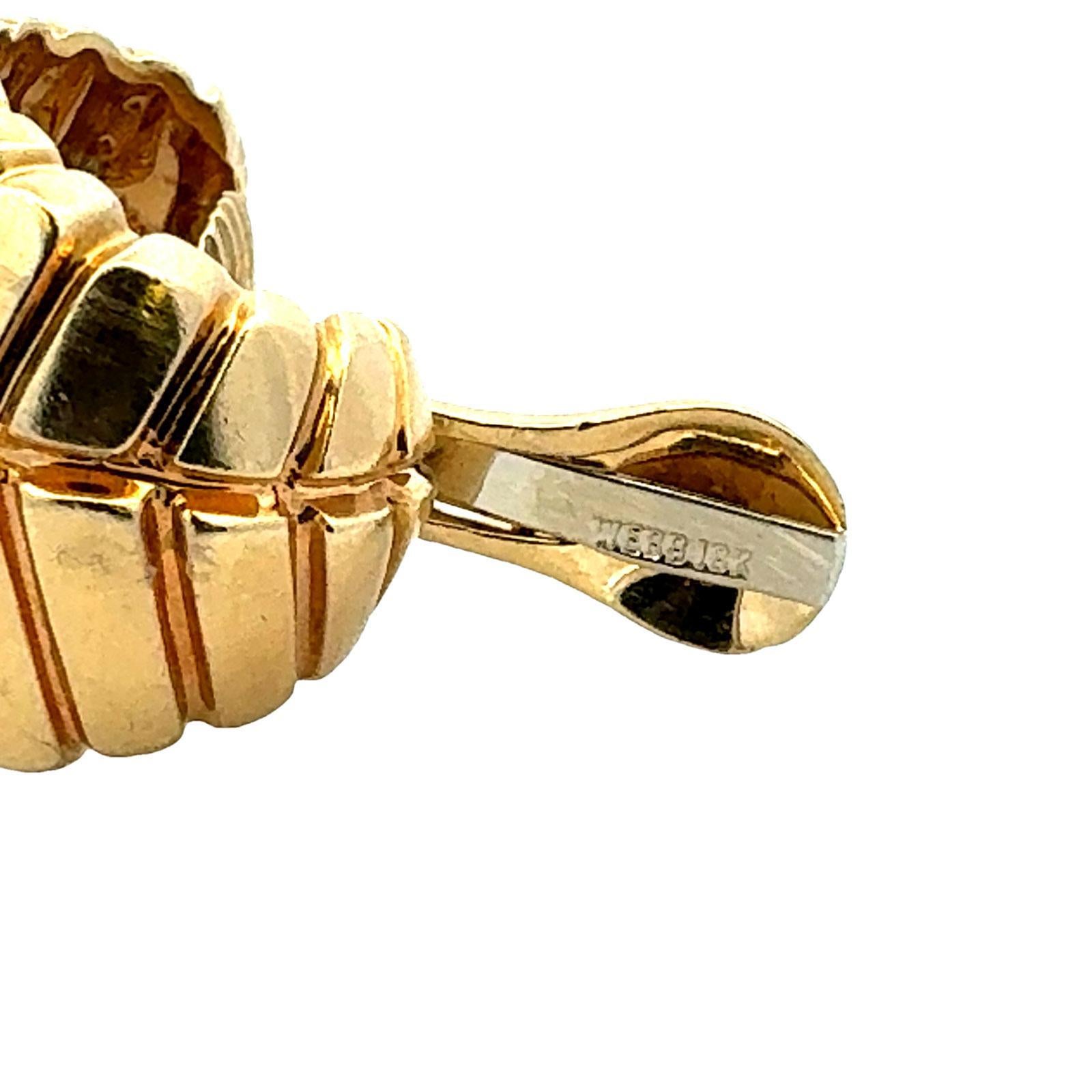 David Webb Ribbed 18 Karat Yellow Gold Contemporary Earclip Earrings 2