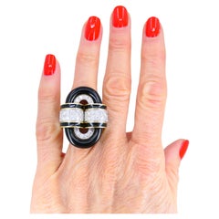 Anello David Webb Diamante Oro Smalto Nero Estate Jewelry Vintage
