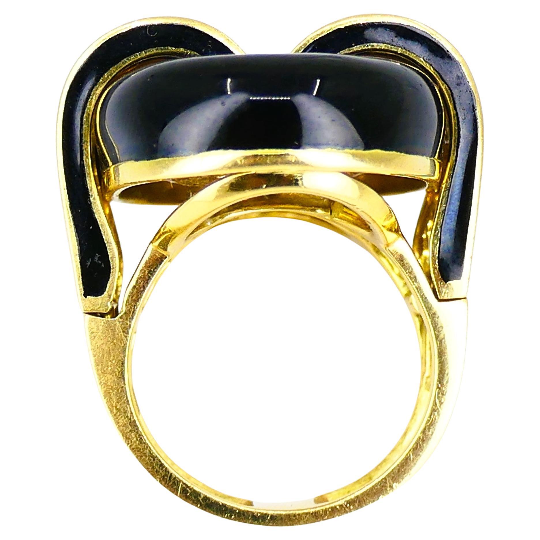 David Webb Ring Diamond Gold Black Enamel Vintage Estate Jewelry For Sale 1