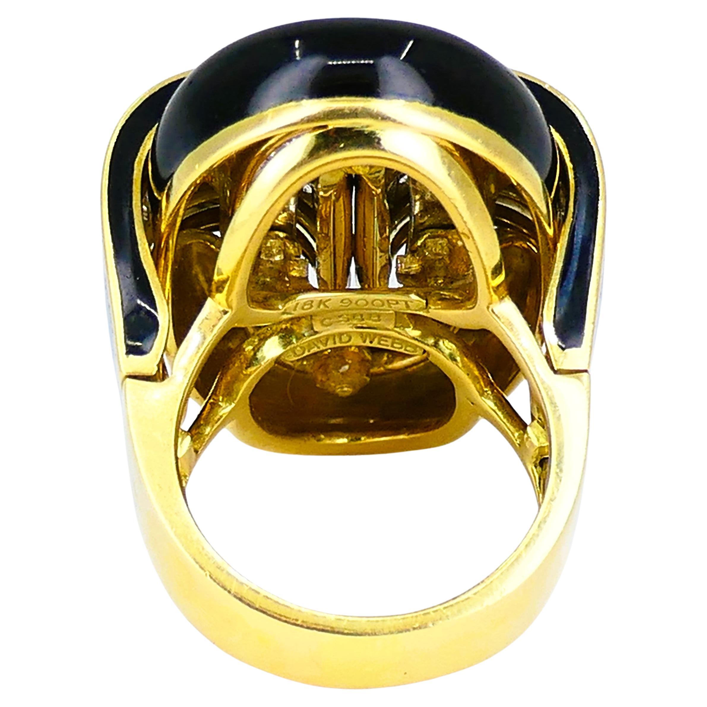 David Webb Ring Diamond Gold Black Enamel Vintage Estate Jewelry For Sale 2