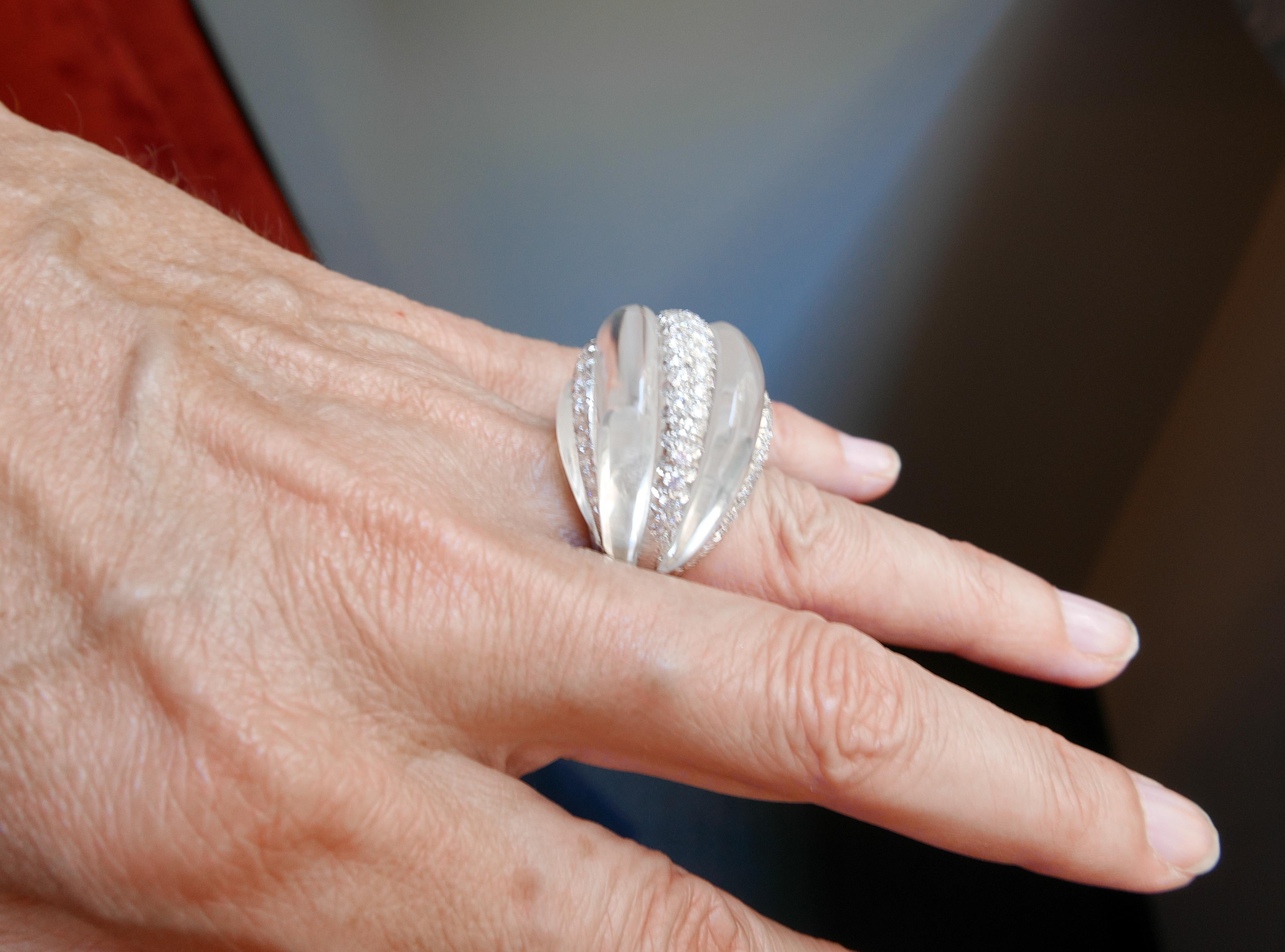 David Webb Rock Crystal and Diamond 18 Karat White Gold Ring For Sale 1
