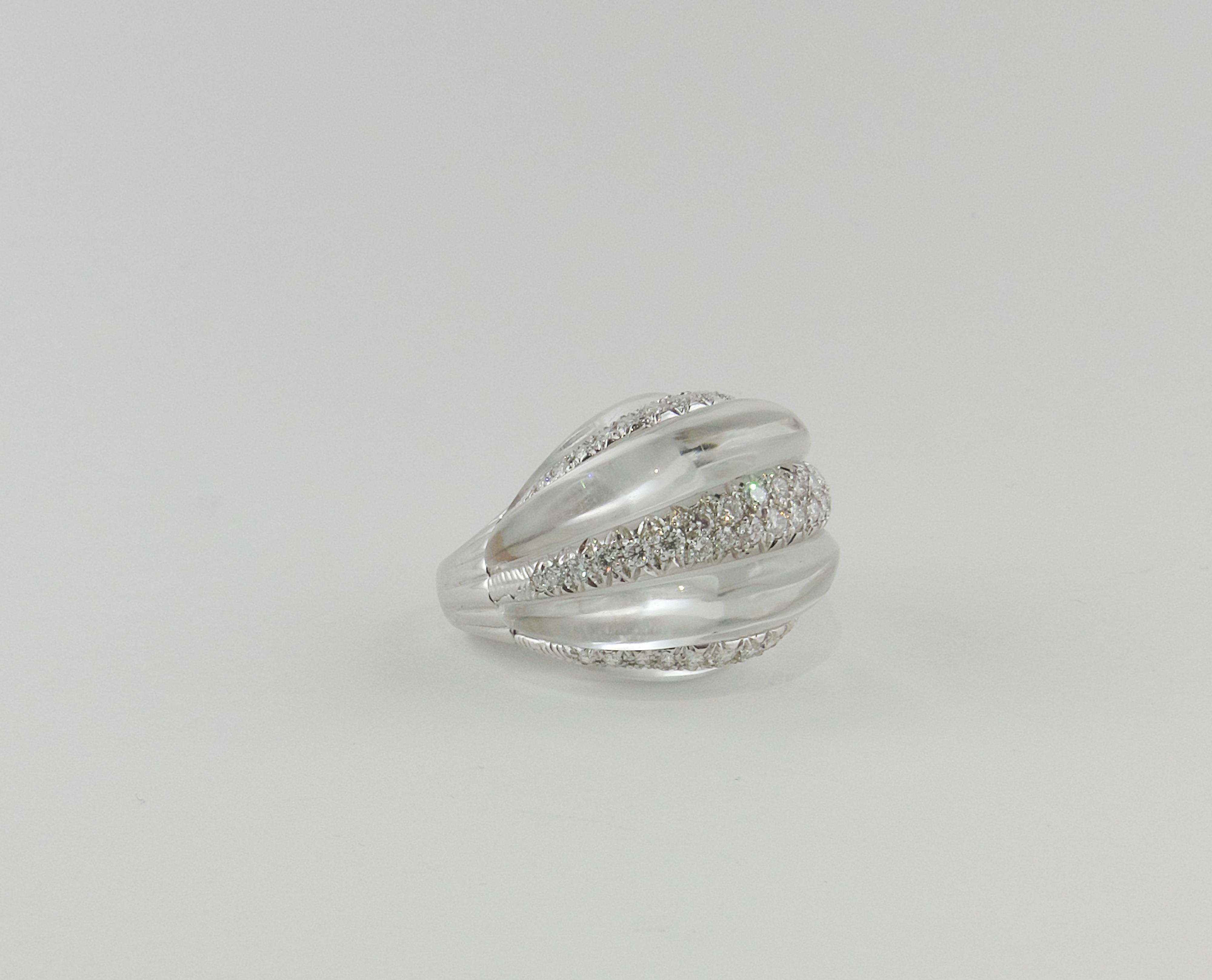 David Webb Bague en cristal de roche et diamant en or blanc 18 carats en vente