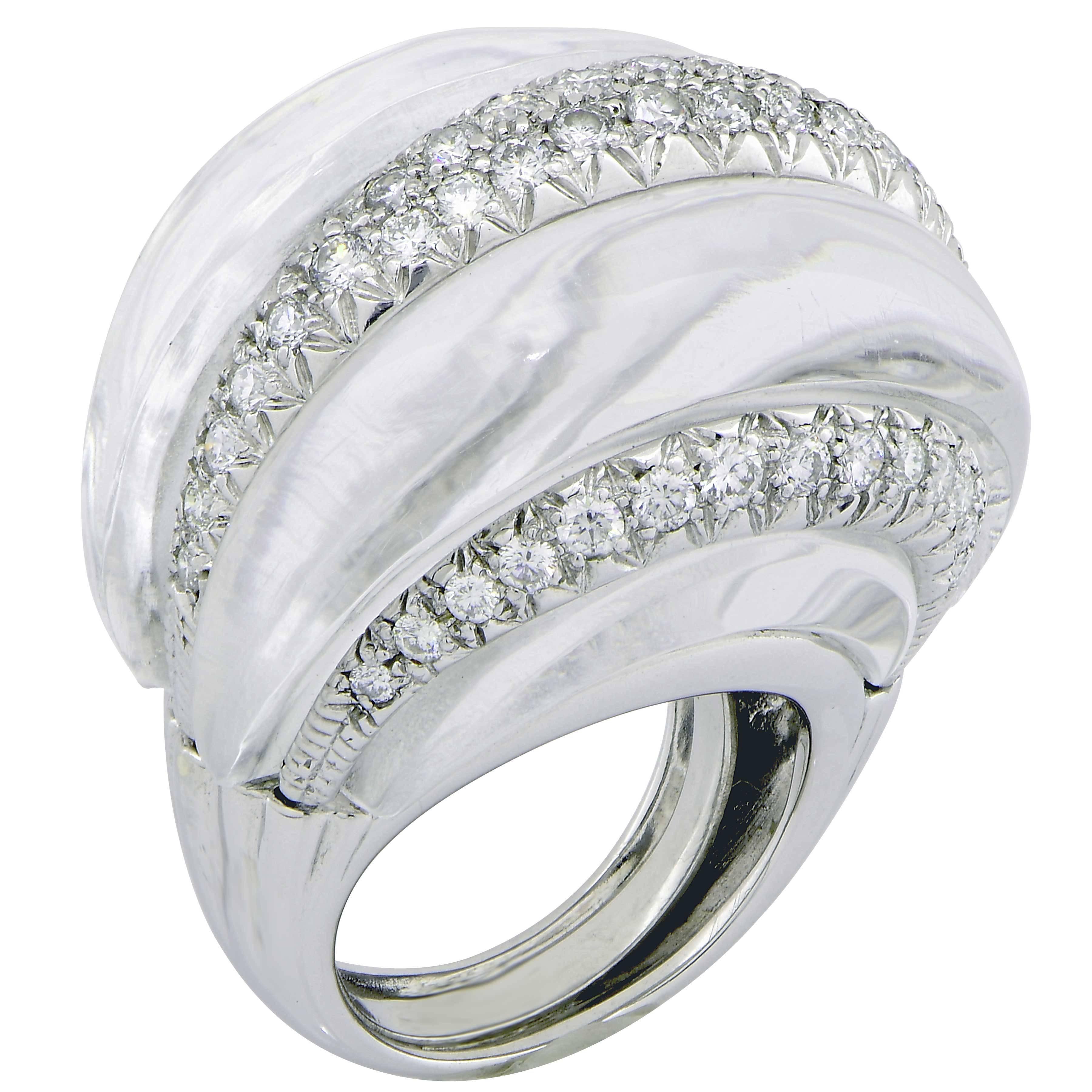 David Webb Rock Crystal and Diamond 18 Karat White Gold Ring For Sale