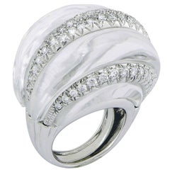 David Webb Bague en cristal de roche et diamant en or blanc 18 carats