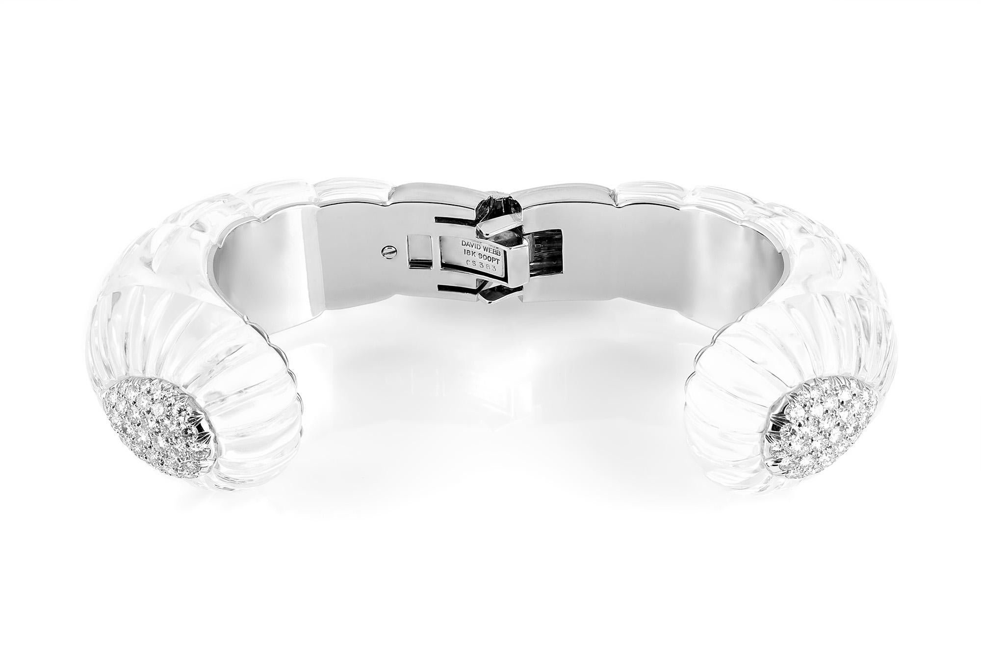 David Webb Rock Crystal and Diamond Cuff Bracelet In Good Condition For Sale In New York, NY