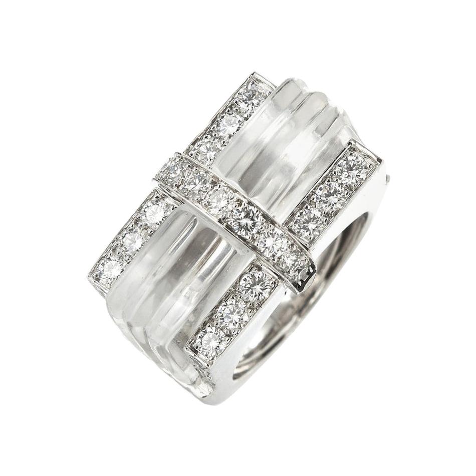 David Webb Rock Crystal and Diamond 
Tuxedo
 Ring