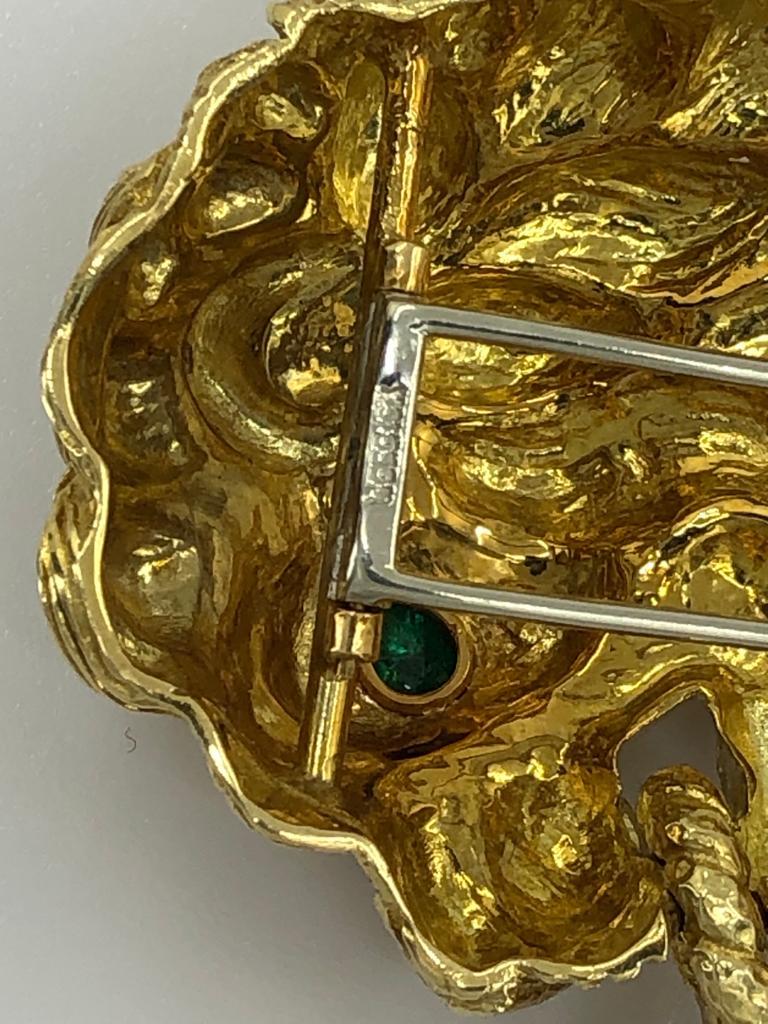 Artisan David Webb Kingdom Lion Rock Crystal Emerald Brooch For Sale