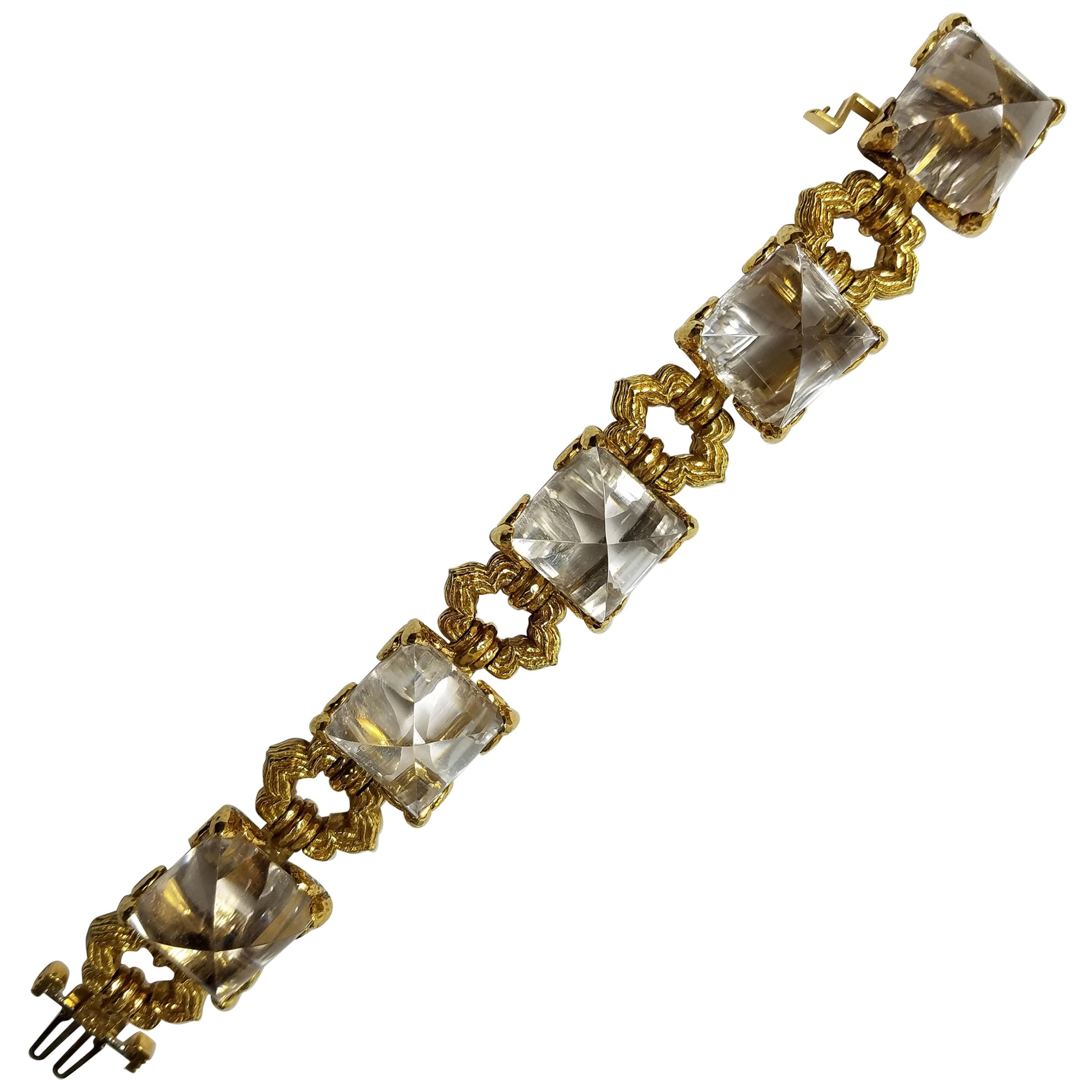 David Webb Rock Crystal and Gold Bracelet