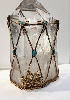 David Webb Rock Crystal and Turquoise Desk Object