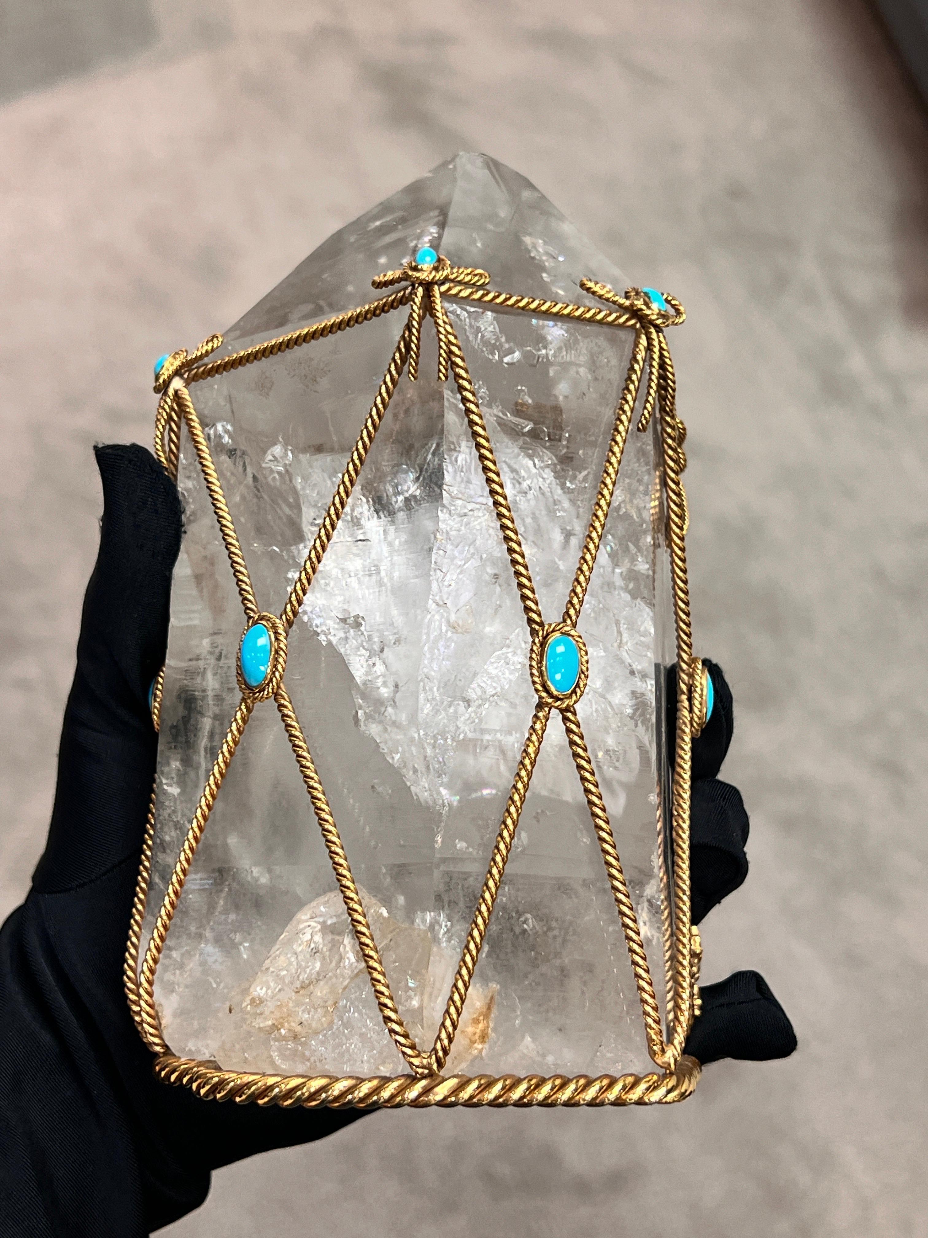 Taille mixte Objet de bureau en cristal de roche et turquoise David Webb en vente