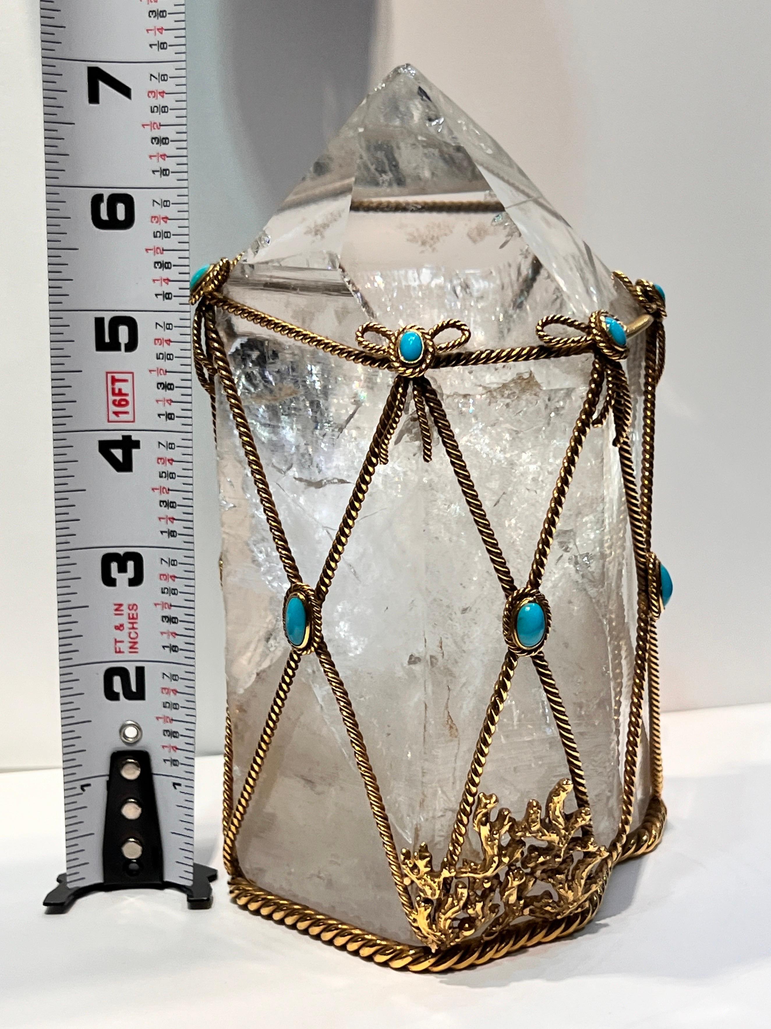 Objet de bureau en cristal de roche et turquoise David Webb en vente 1
