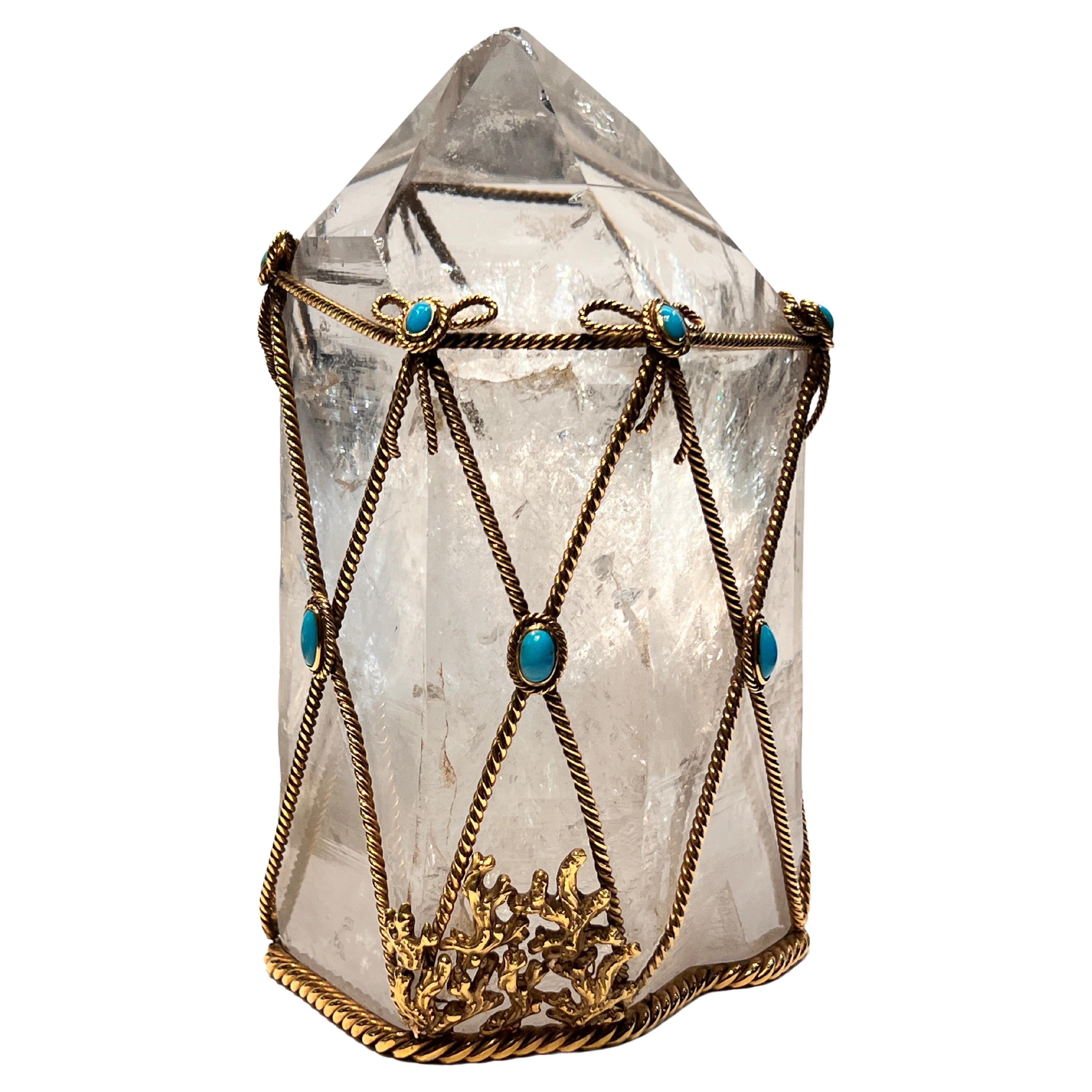 David Webb Rock Crystal and Turquoise Desk Object