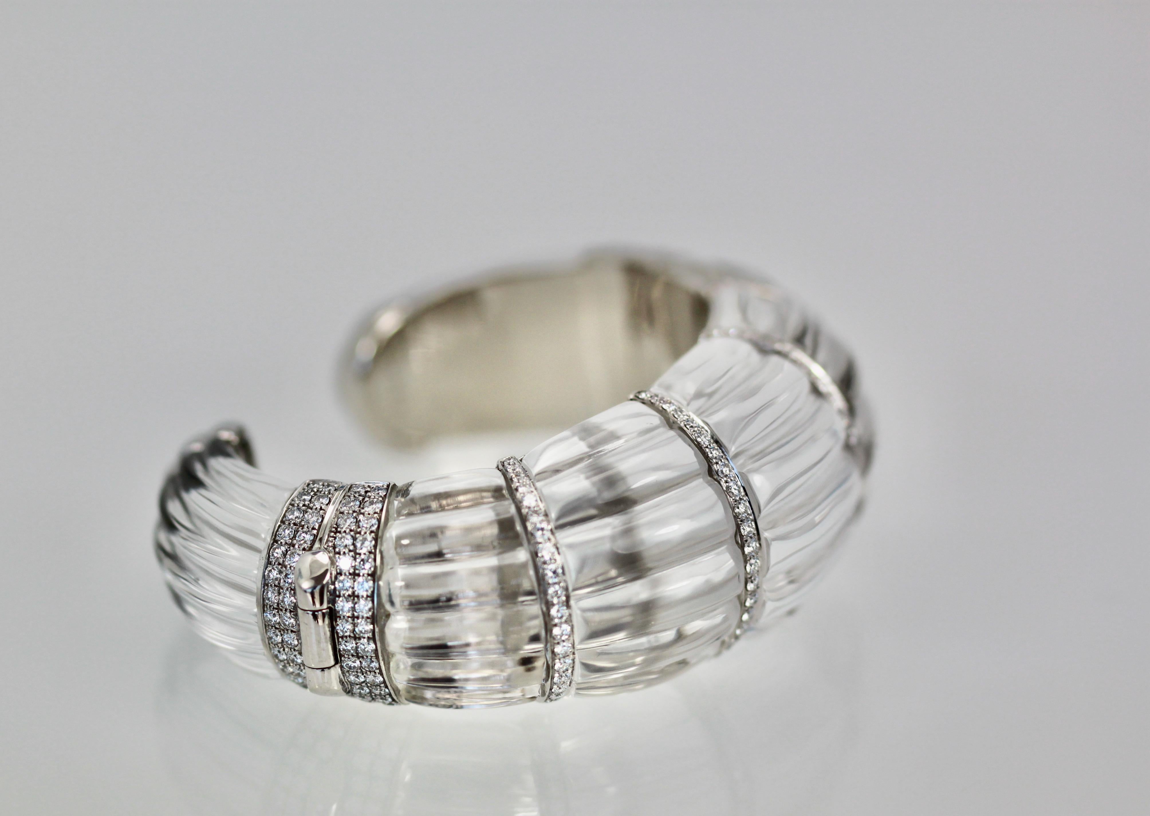 Modern David Webb Rock Crystal Bracelet with Diamonds