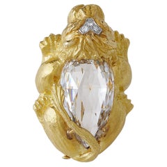 David Webb Rock Crystal Crouching Lion Brooch