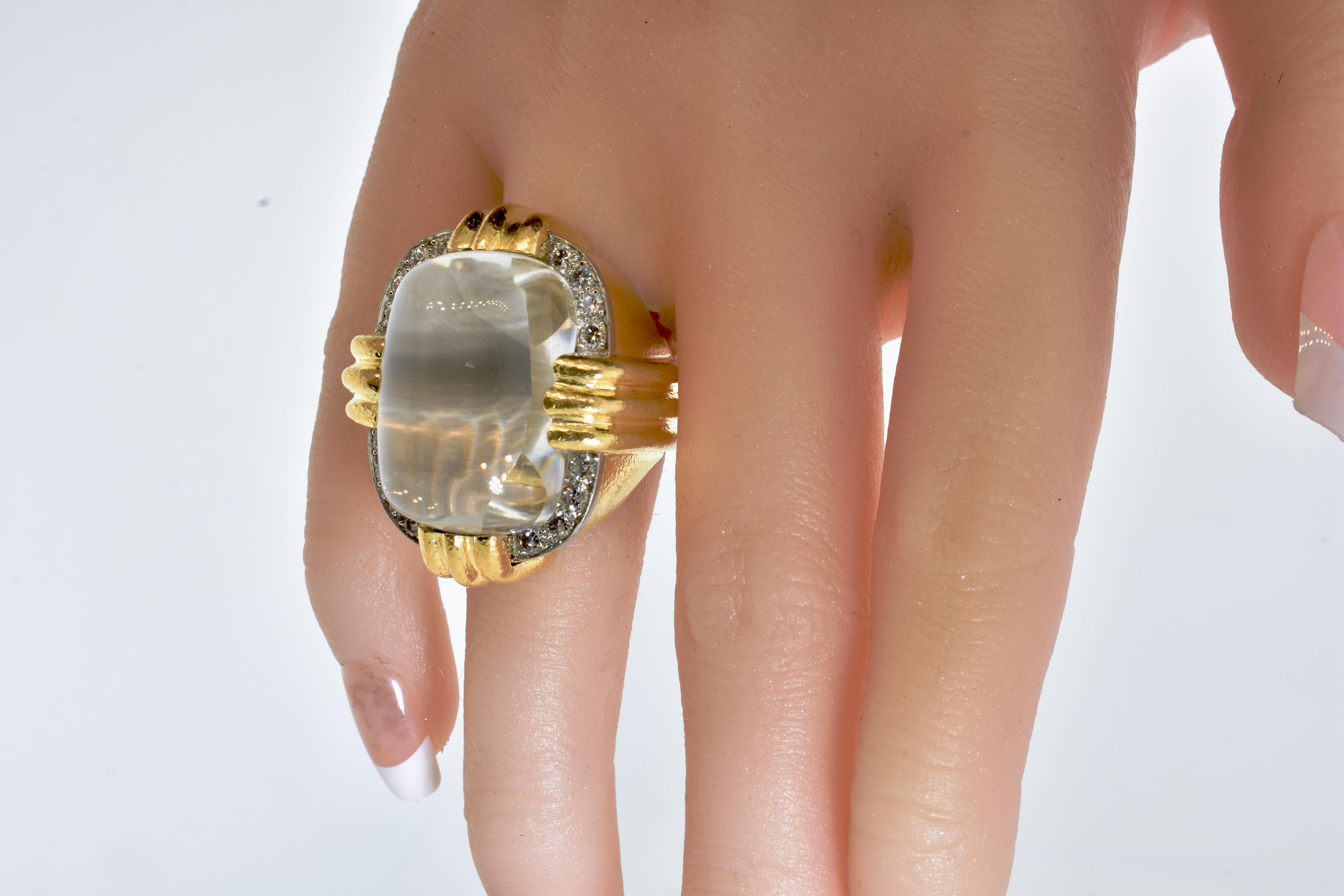 David Webb Rock Crystal, Diamond and 18k, Platinum Ring, Vintage, circa 1960 5
