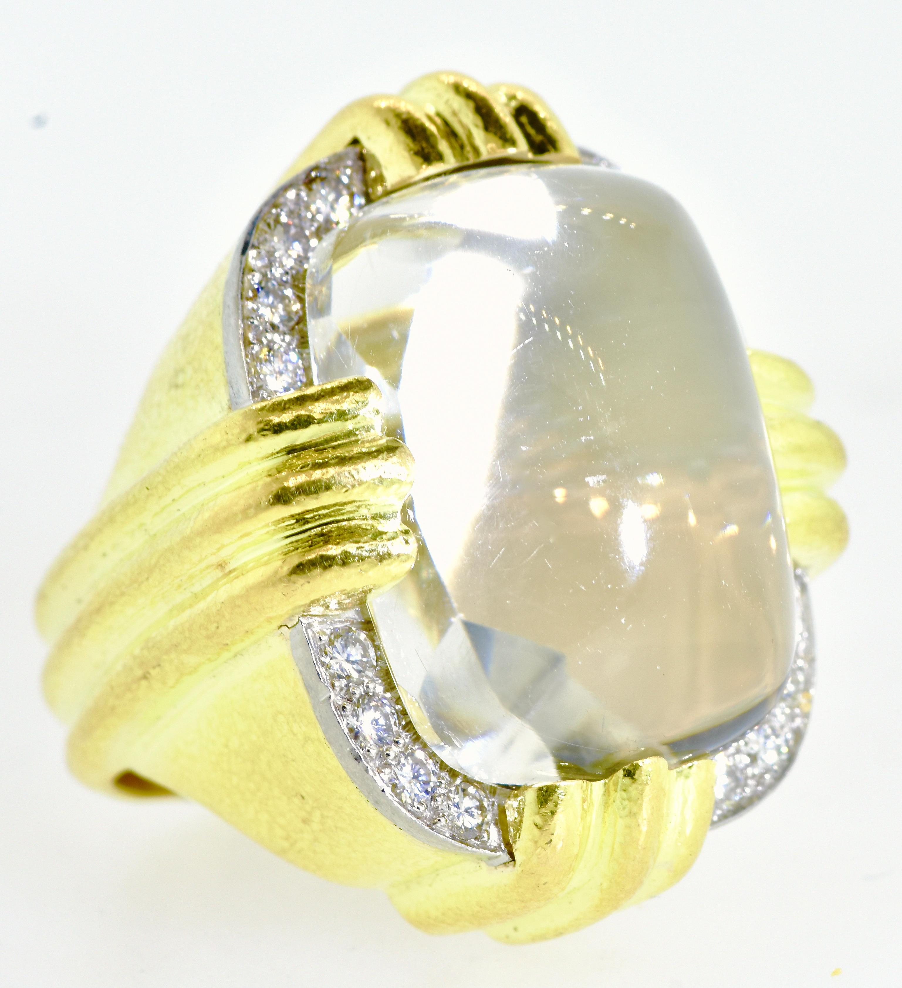 Cabochon David Webb Rock Crystal, Diamond and 18k, Platinum Ring, Vintage, circa 1960