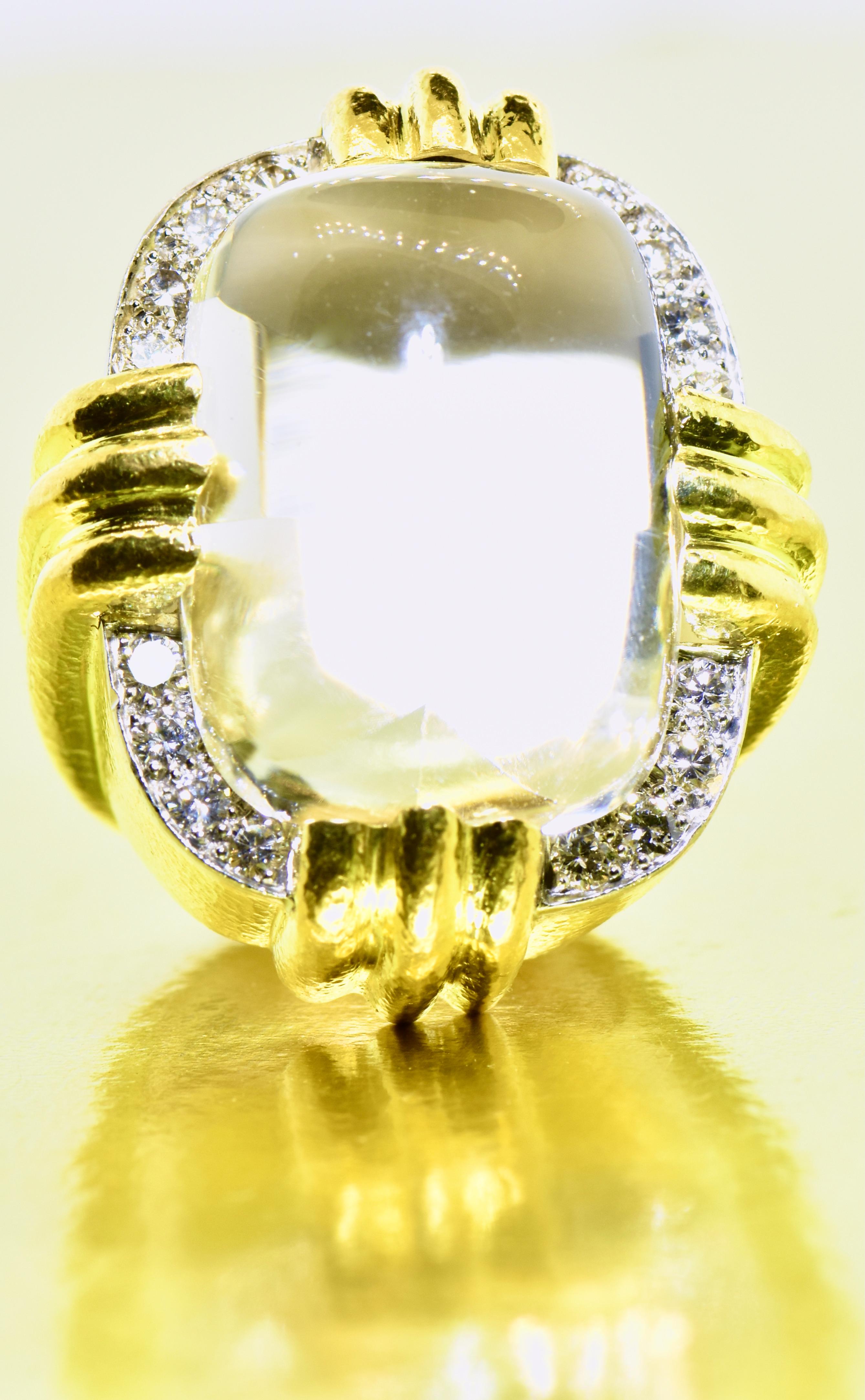 David Webb Rock Crystal, Diamond and 18k, Platinum Ring, Vintage, circa 1960 2