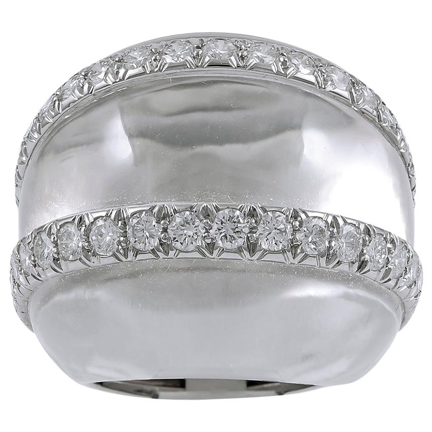 David Webb Diamond Rock Crystal Platinum White Gold Bombe Ring