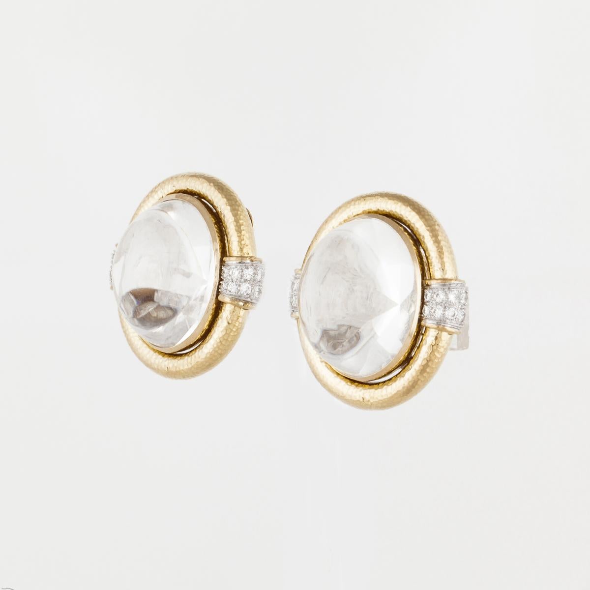 David Webb: 18 Karat Gold Bergkristall-Ohrringe mit Diamanten im Zustand „Gut“ in Houston, TX