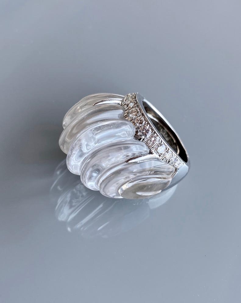 Taille ronde Bague en cristal de roche et diamant David Webb en vente