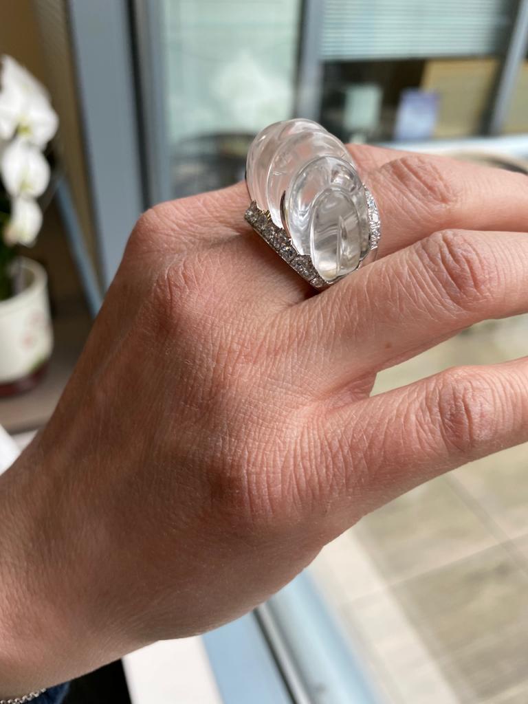 David Webb Rock Crystal Diamond Ring In Excellent Condition In Bal Harbour, FL