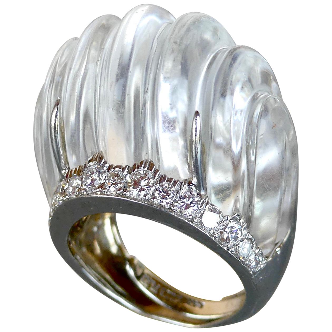 David Webb Rock Crystal Diamond Ring For Sale