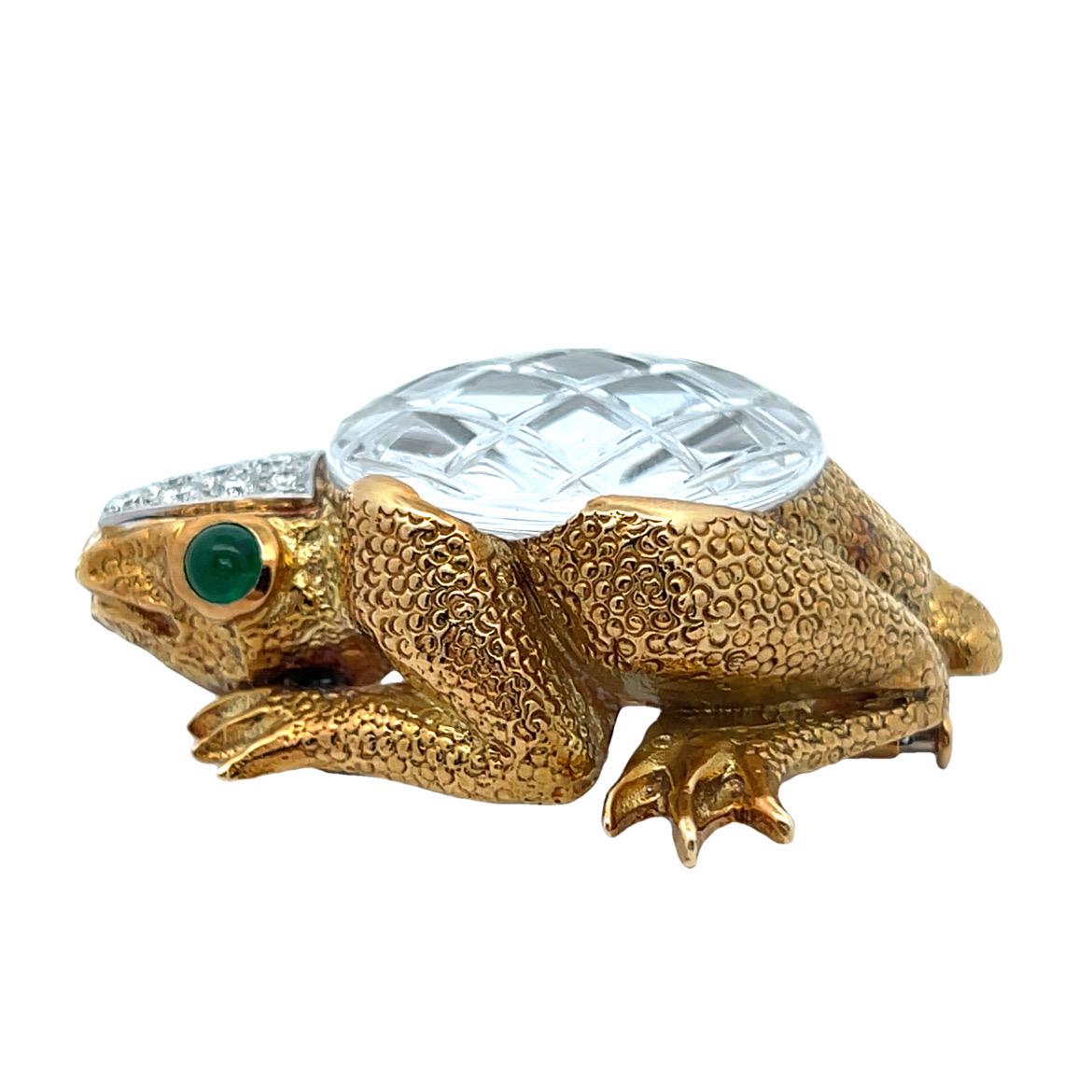 David Webb Rock Crystal Frog Pendant Brooch 5