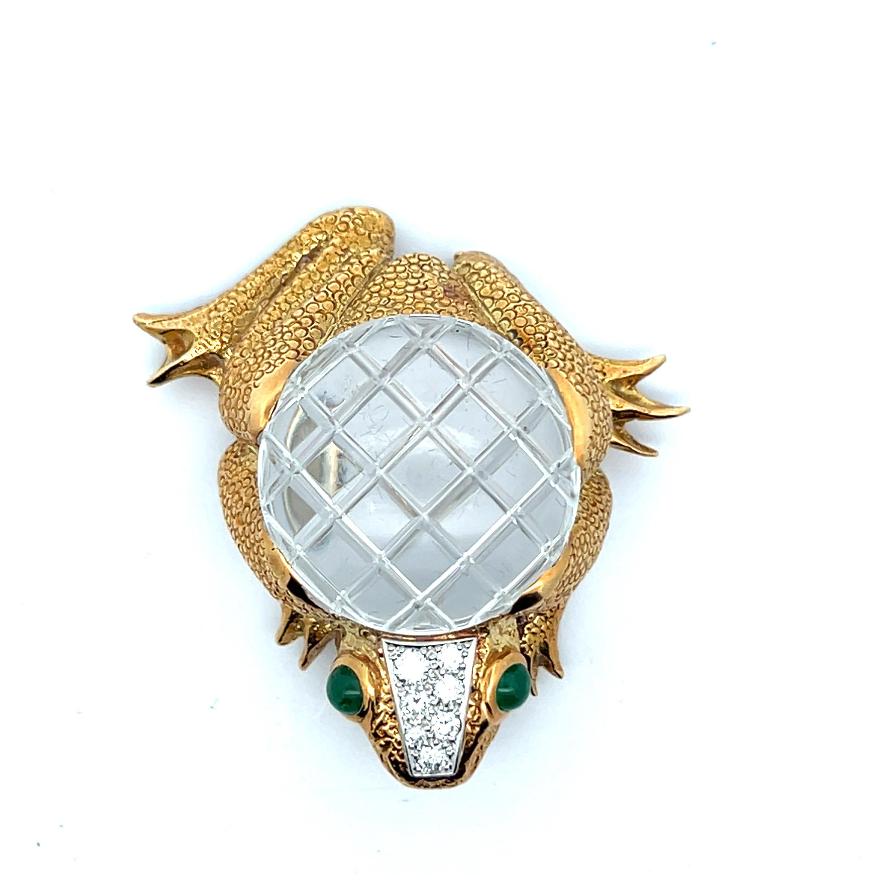 David Webb Rock Crystal Frog Pendant Brooch 6