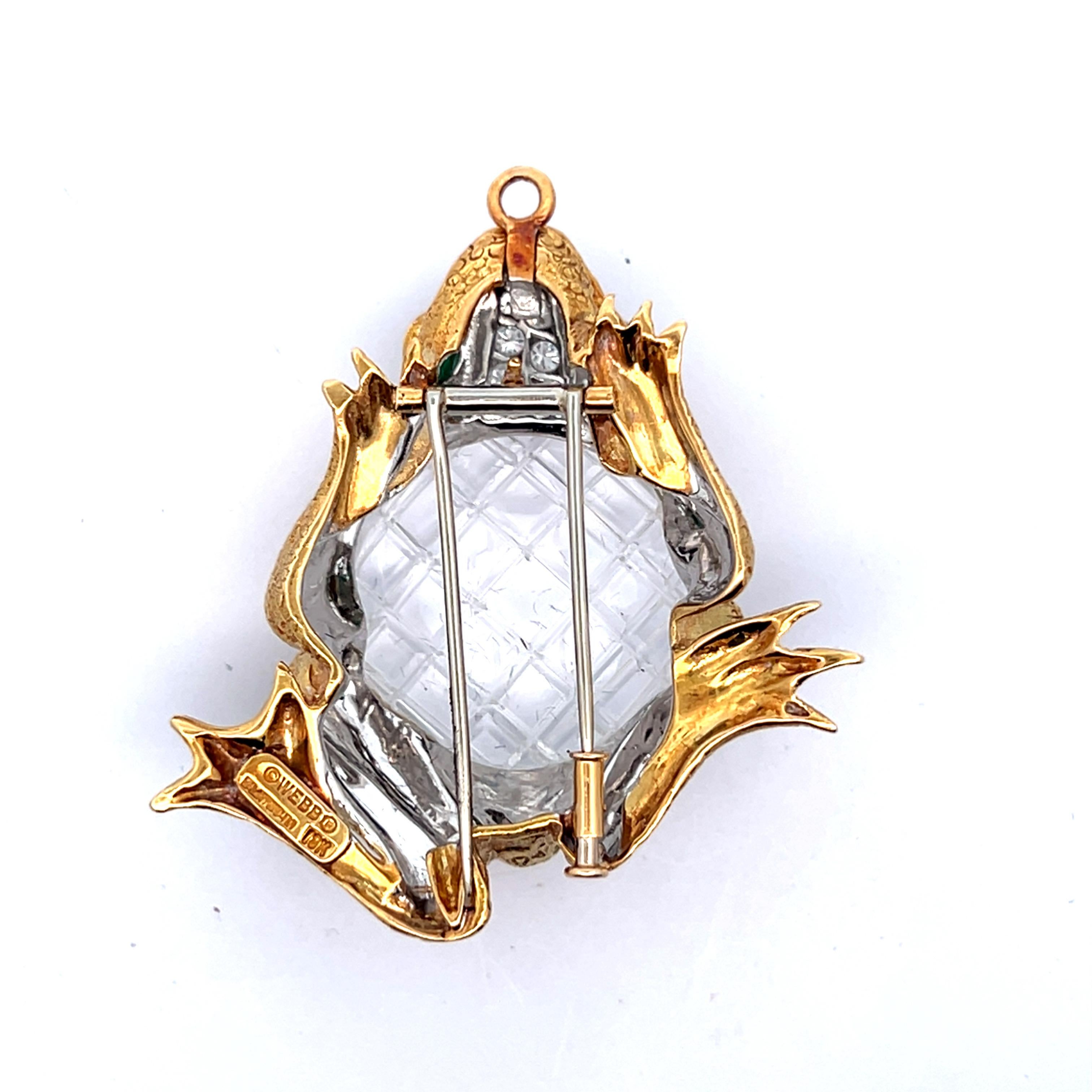 David Webb Rock Crystal Frog Pendant Brooch 7