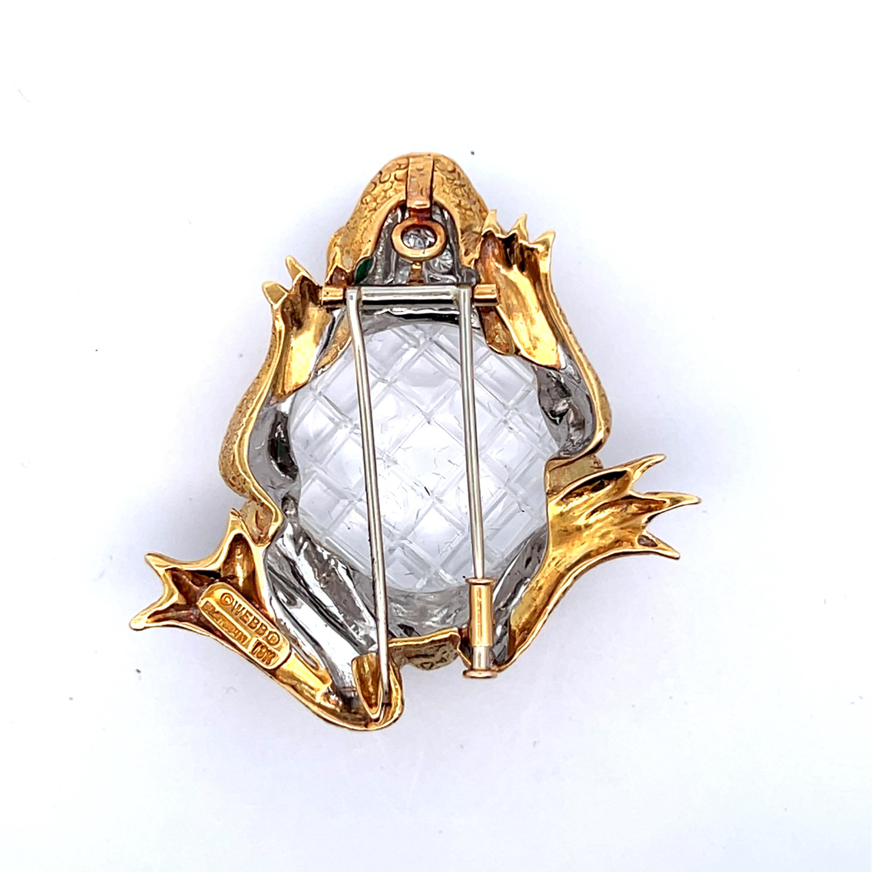 David Webb Rock Crystal Frog Pendant Brooch 8