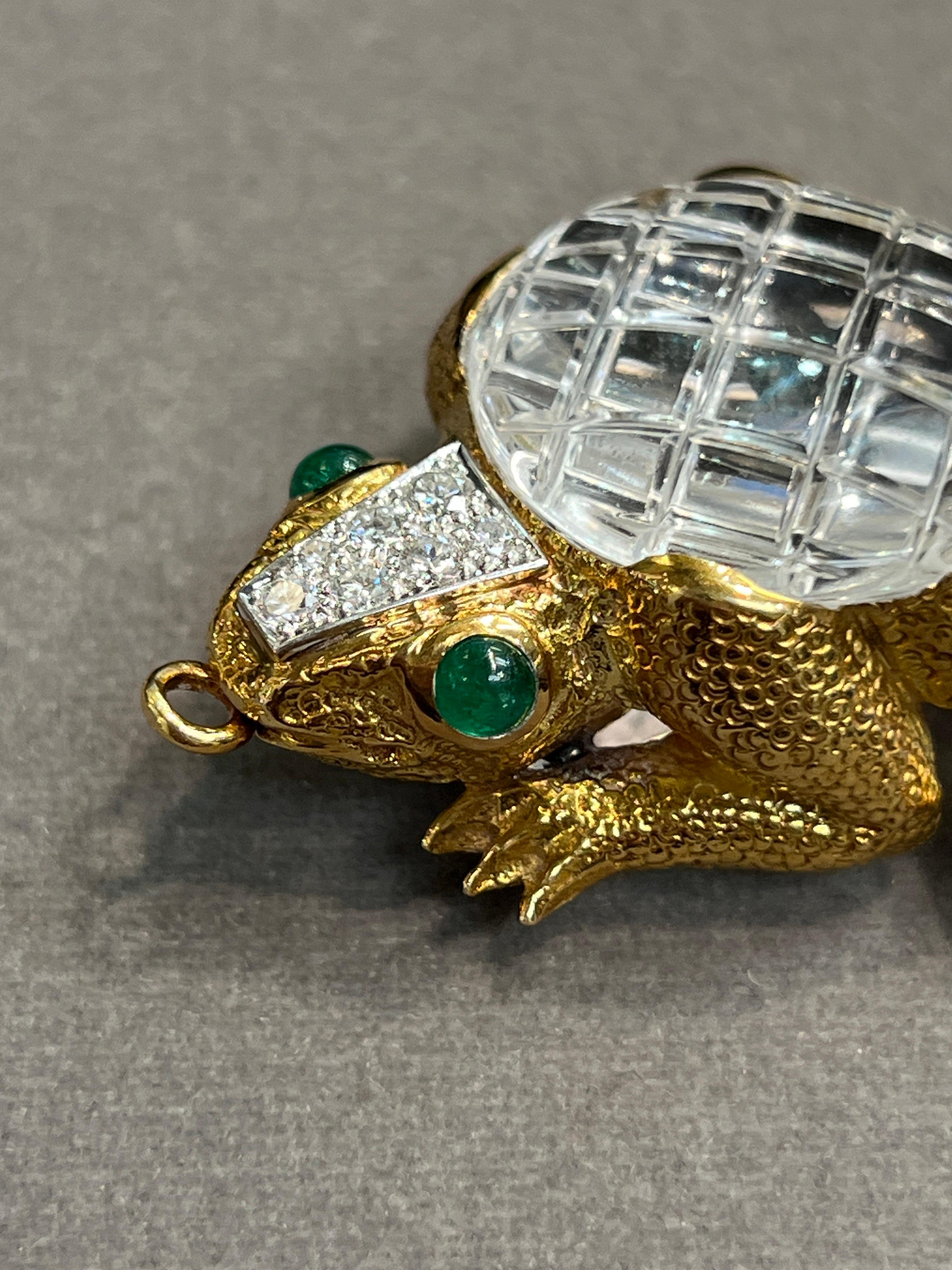 David Webb Rock Crystal Frog Pendant Brooch 10