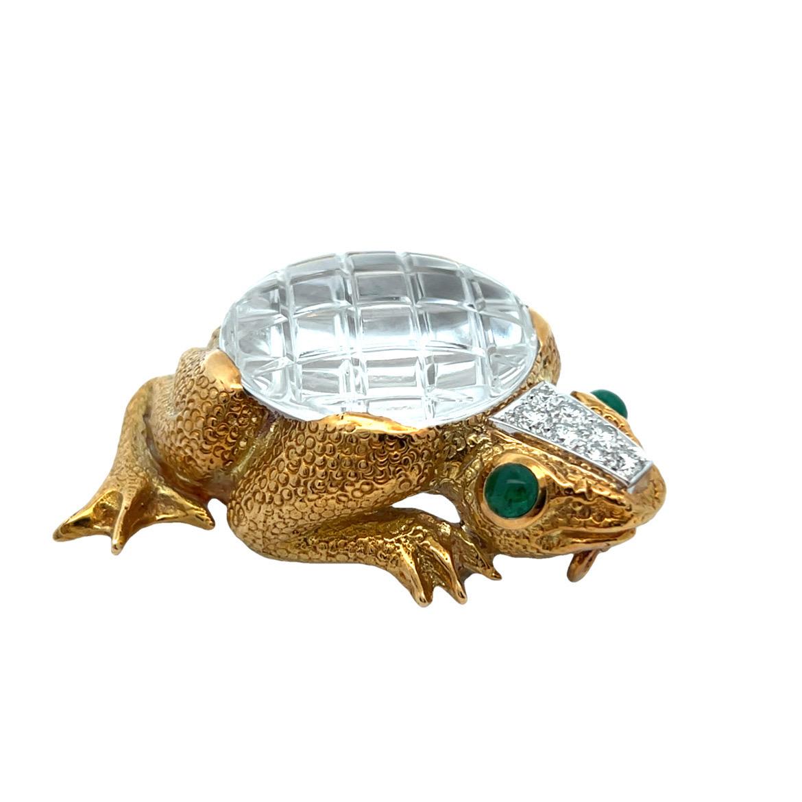 David Webb Rock Crystal Frog Pendant Brooch 11