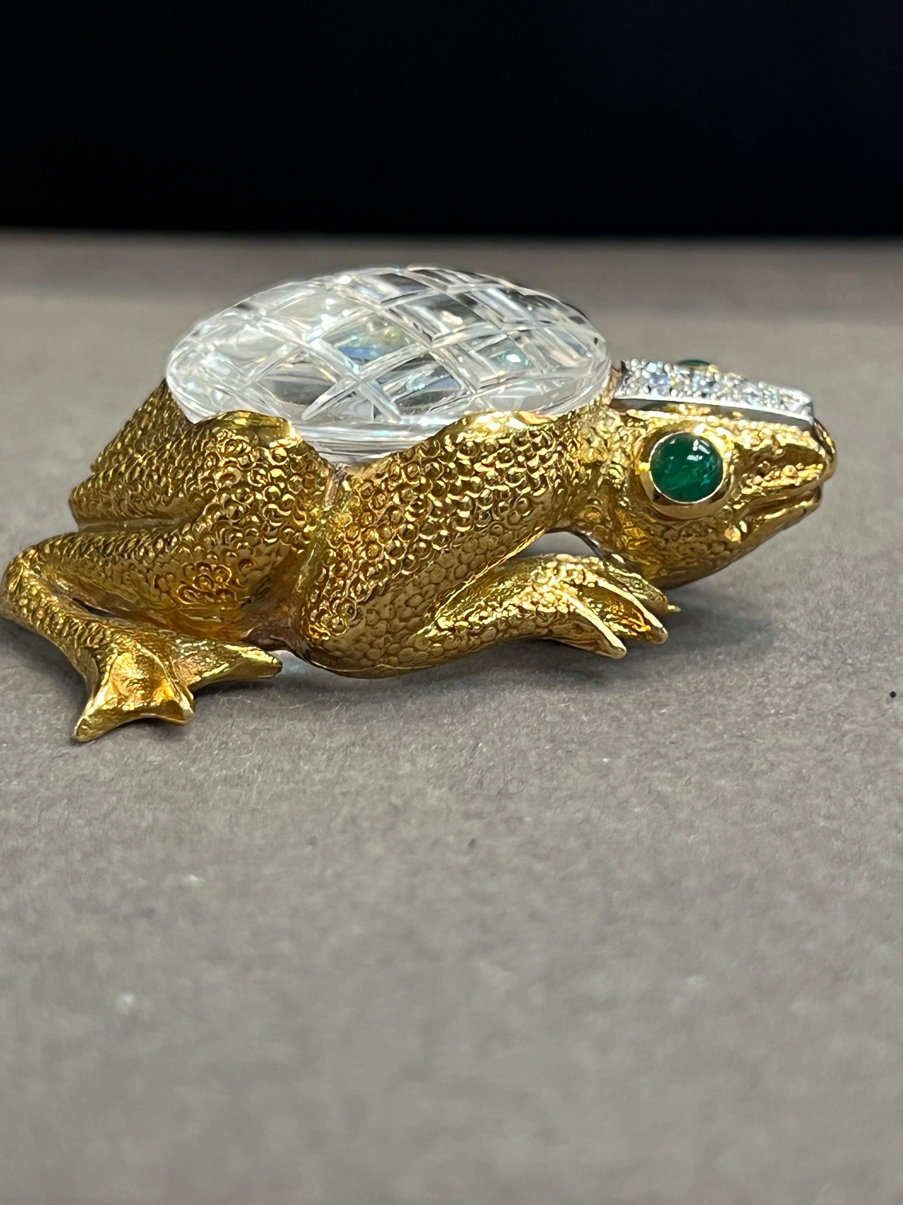 David Webb Rock Crystal Frog Pendant Brooch 12