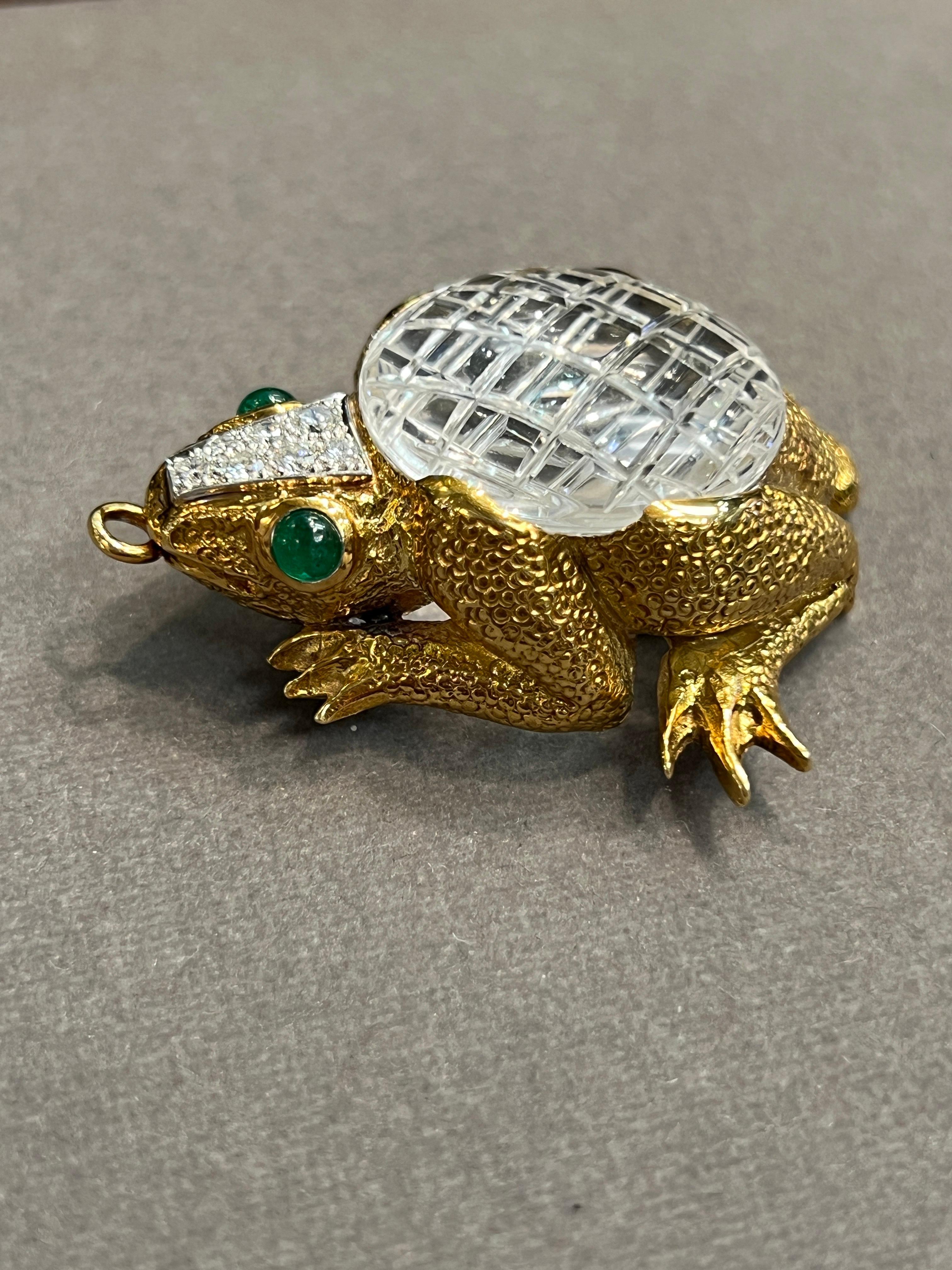 David Webb Rock Crystal Frog Pendant Brooch 1