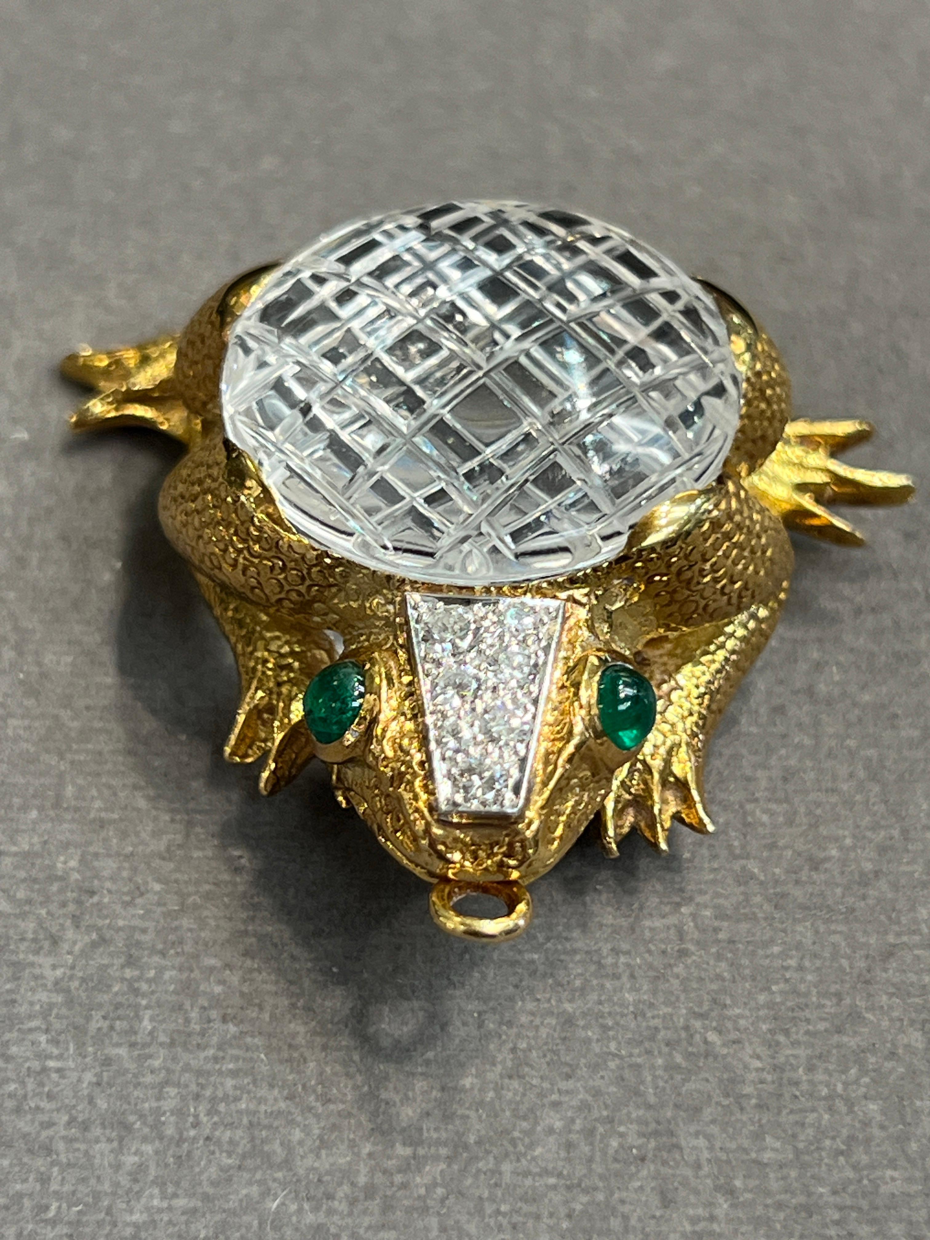 David Webb Rock Crystal Frog Pendant Brooch 3