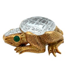 David Webb Rock Crystal Frog Pendant Brooch