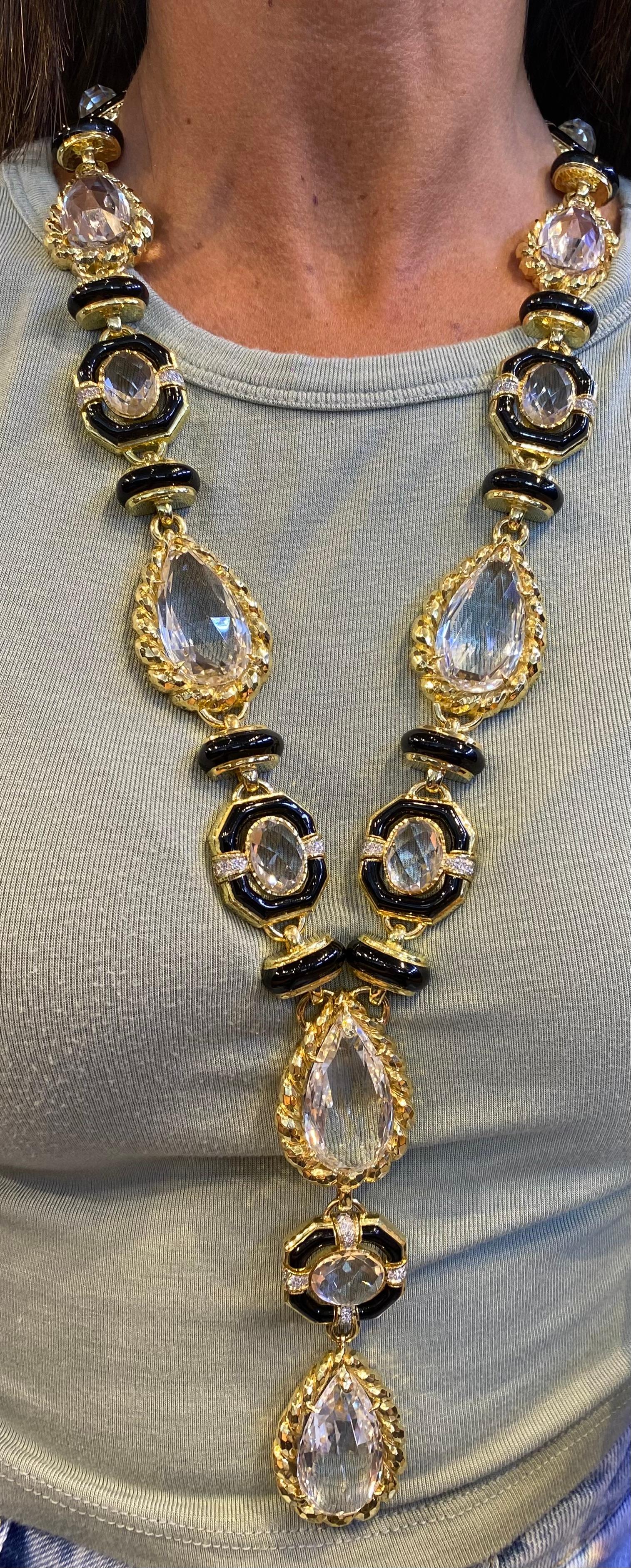 Pear Cut David Webb Rock Crystal Necklace  For Sale