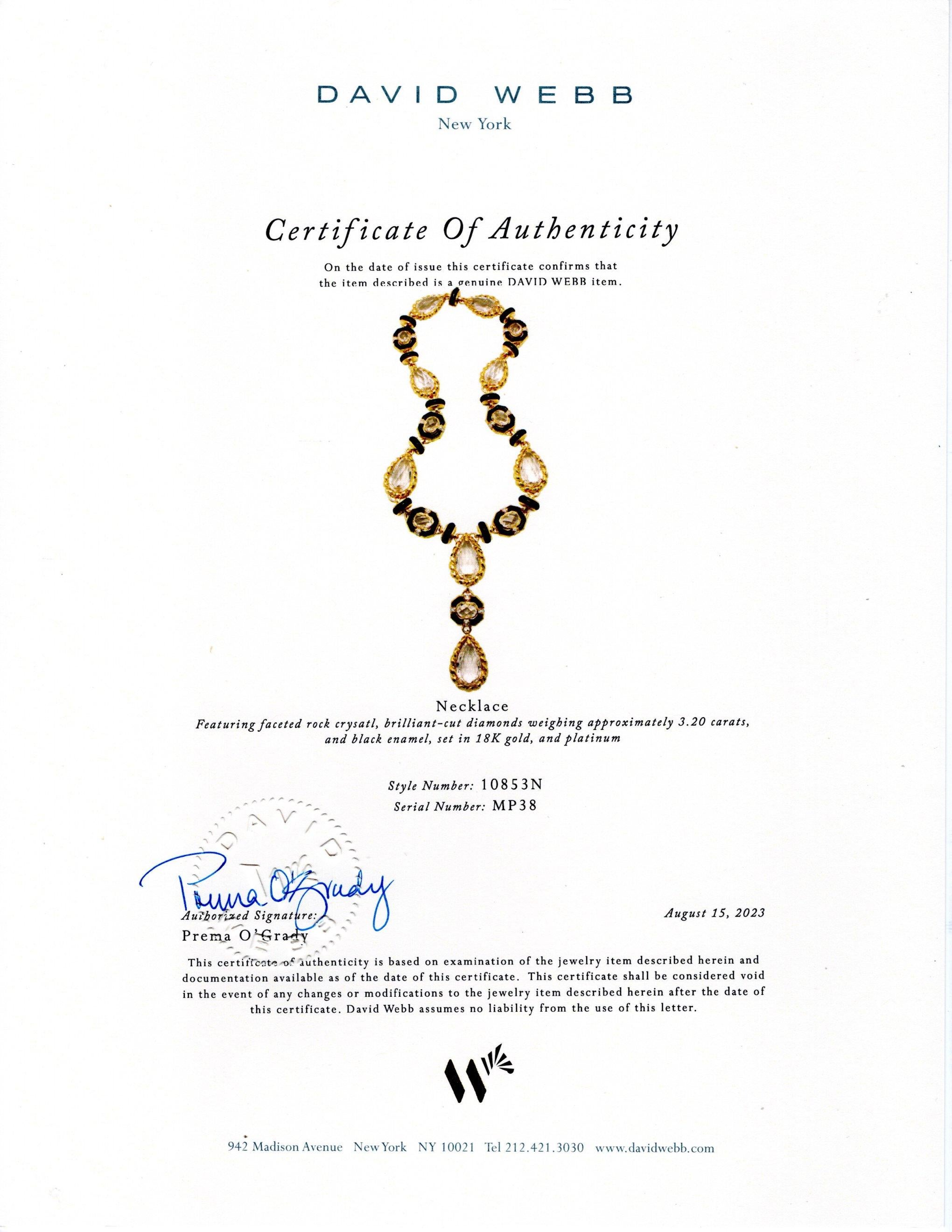 David Webb Rock Crystal Necklace In Excellent Condition For Sale In New York, NY