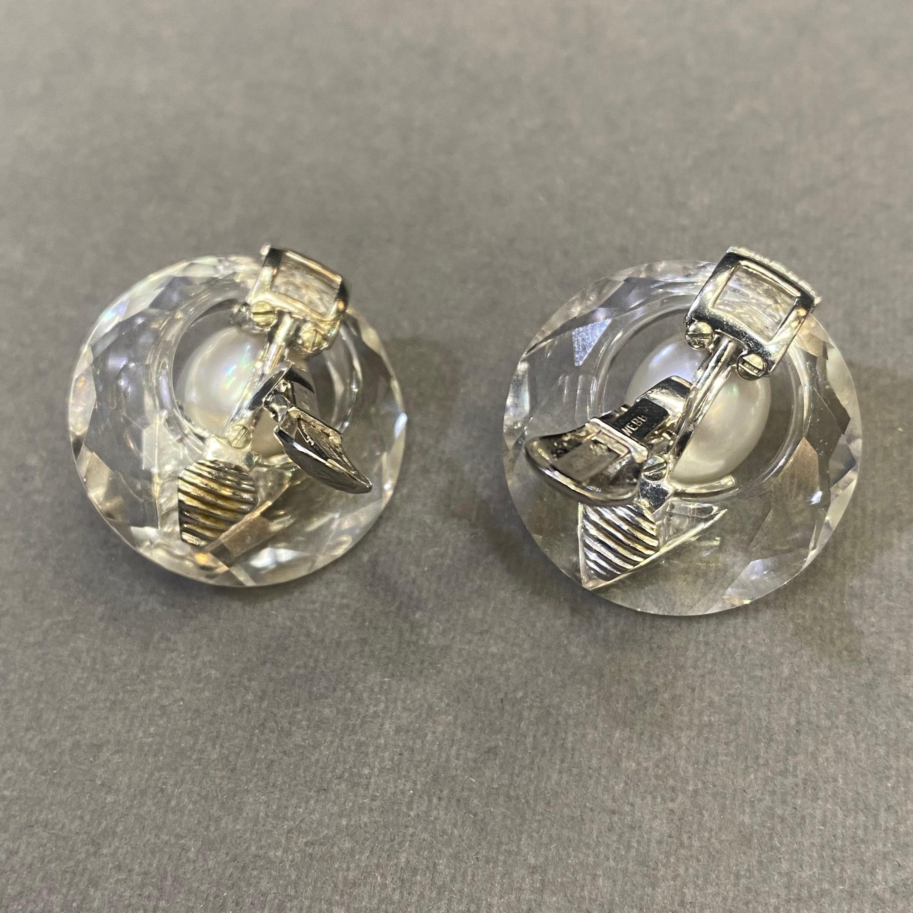 David Webb Rock Crystal Pearl & Diamond Earrings For Sale 3