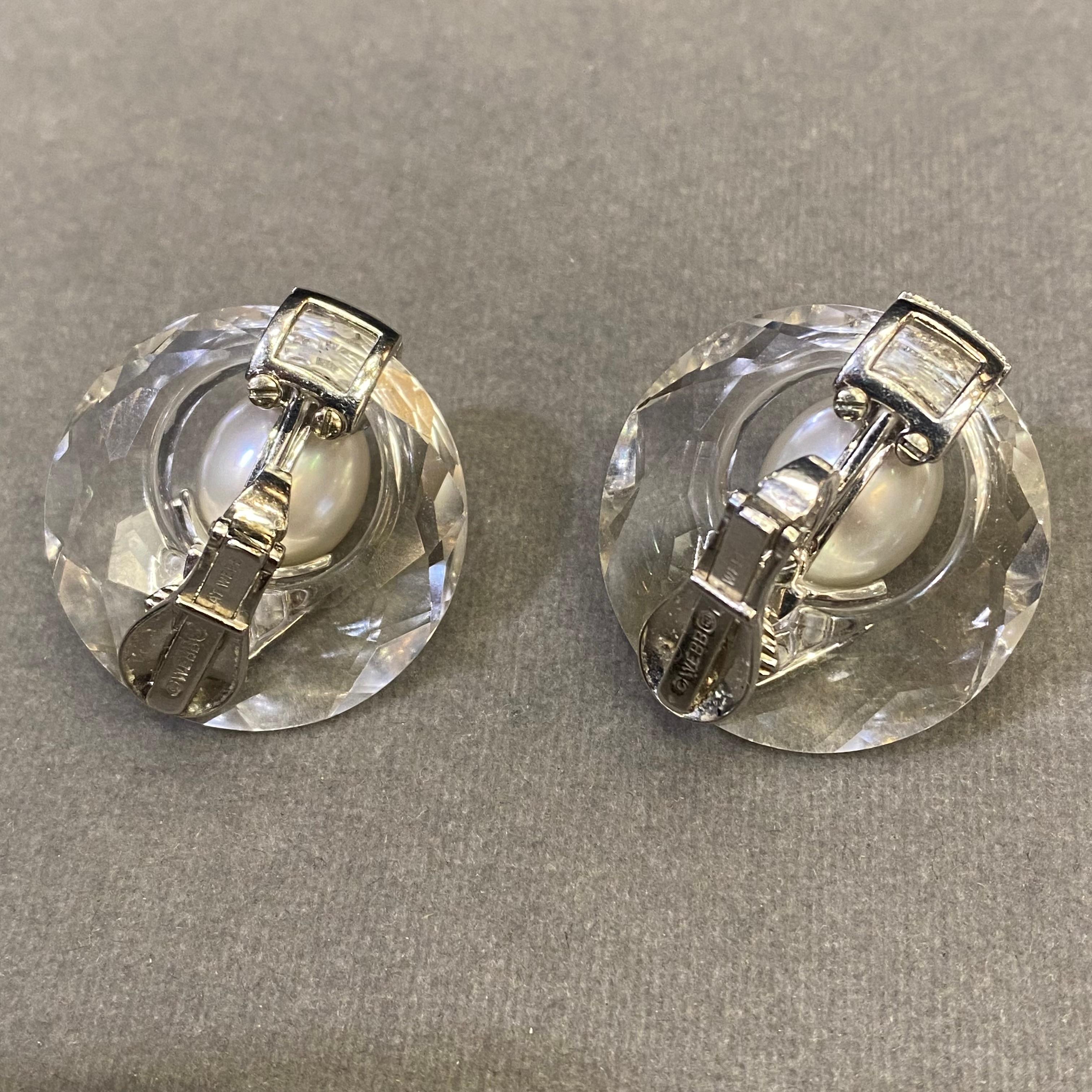 David Webb Rock Crystal Pearl & Diamond Earrings For Sale 4