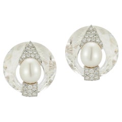 David Webb Rock Crystal Pearl & Diamond Earrings